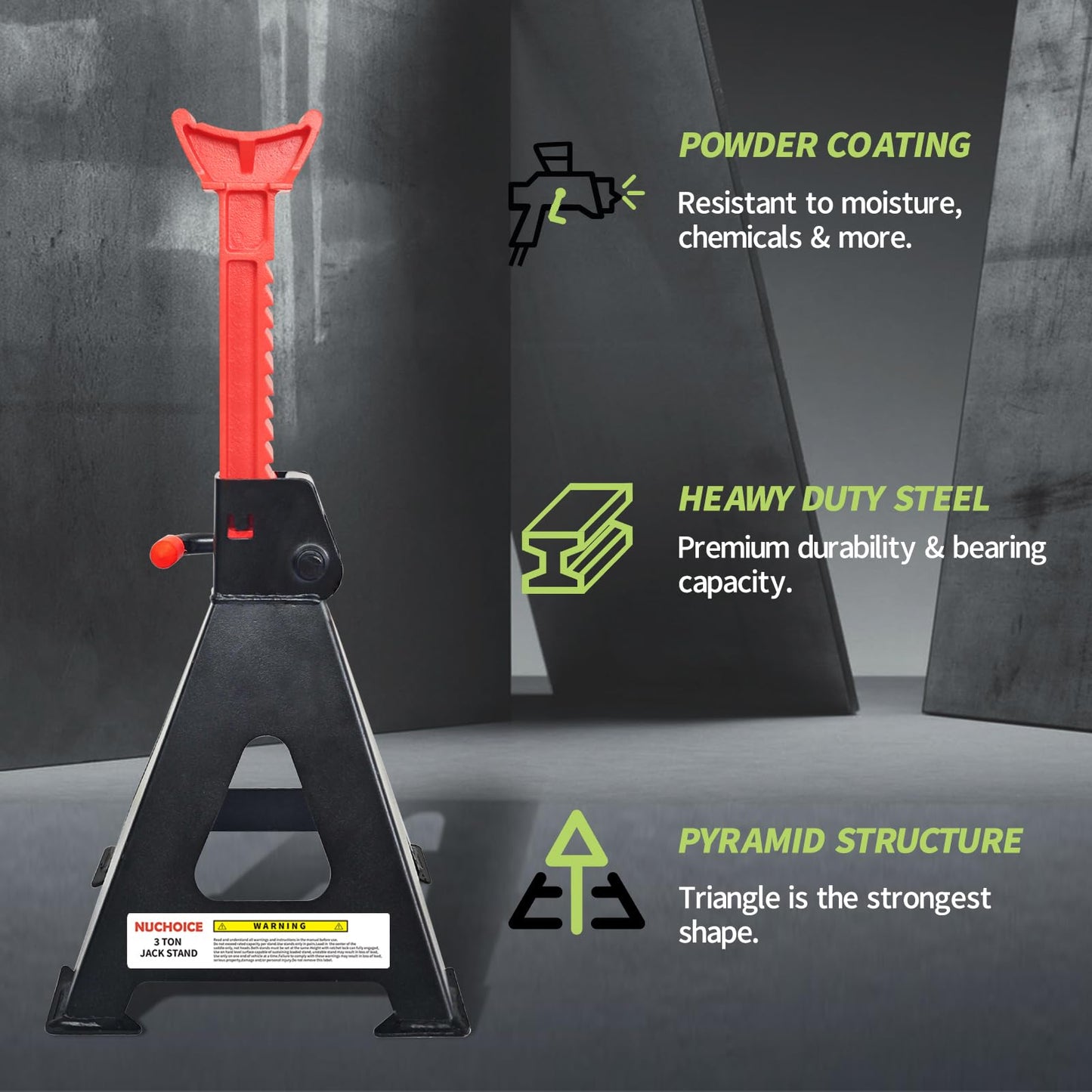 NUCHOICE 3 Ton Jack Stands, Heavy Duty 6.600 lbs Capacity, Pair for Lifting SUVs, Pickup Trucks, Cars, UTVs/ATVs