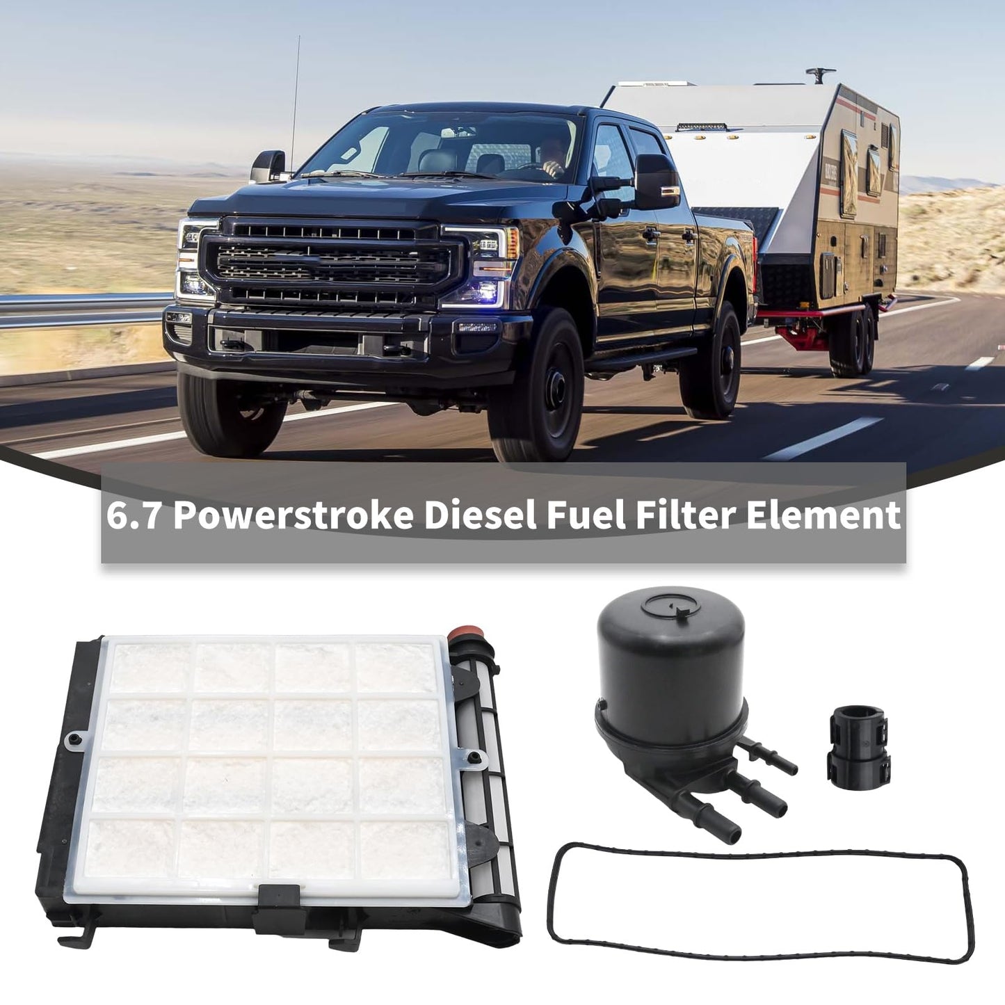 Vkinman FD-4624 FD-4625 6.7 Diesel Fuel Filter Element Replacement for Ford F-250 F-350 F-450 F-550 Super Duty V8 HC3Z-9N184-B