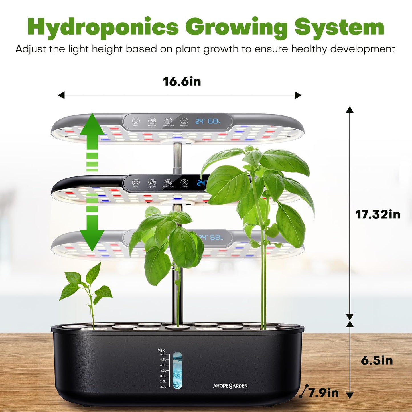 Ahopegarden Indoor Hydroponics Growing System Kit: 12 Pods Herb Garden with Temperature and Humidity Monitor, LED Grow Light for Growing Vegetables & Lettuce, Hydroponic Planter for Home Gift
