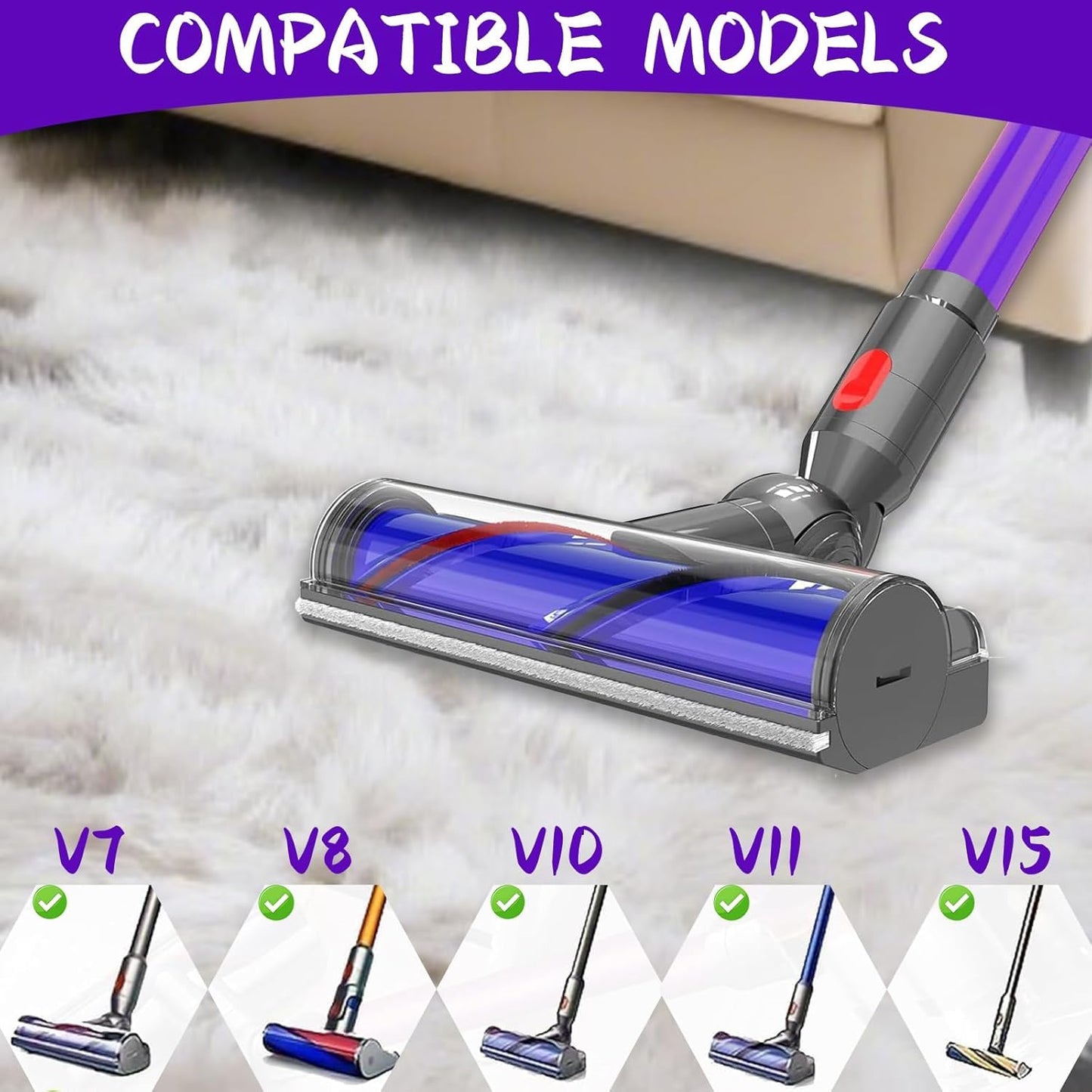 Quick-Release Vacuum Direct Drive Head Replacement for Dyson V7 V8 V10 V11 V15，Suitable for Hardwood Floor Carpets Attachment SV10 SV11 SV12 SV14 Attachment Part Electric Head Roller Brush