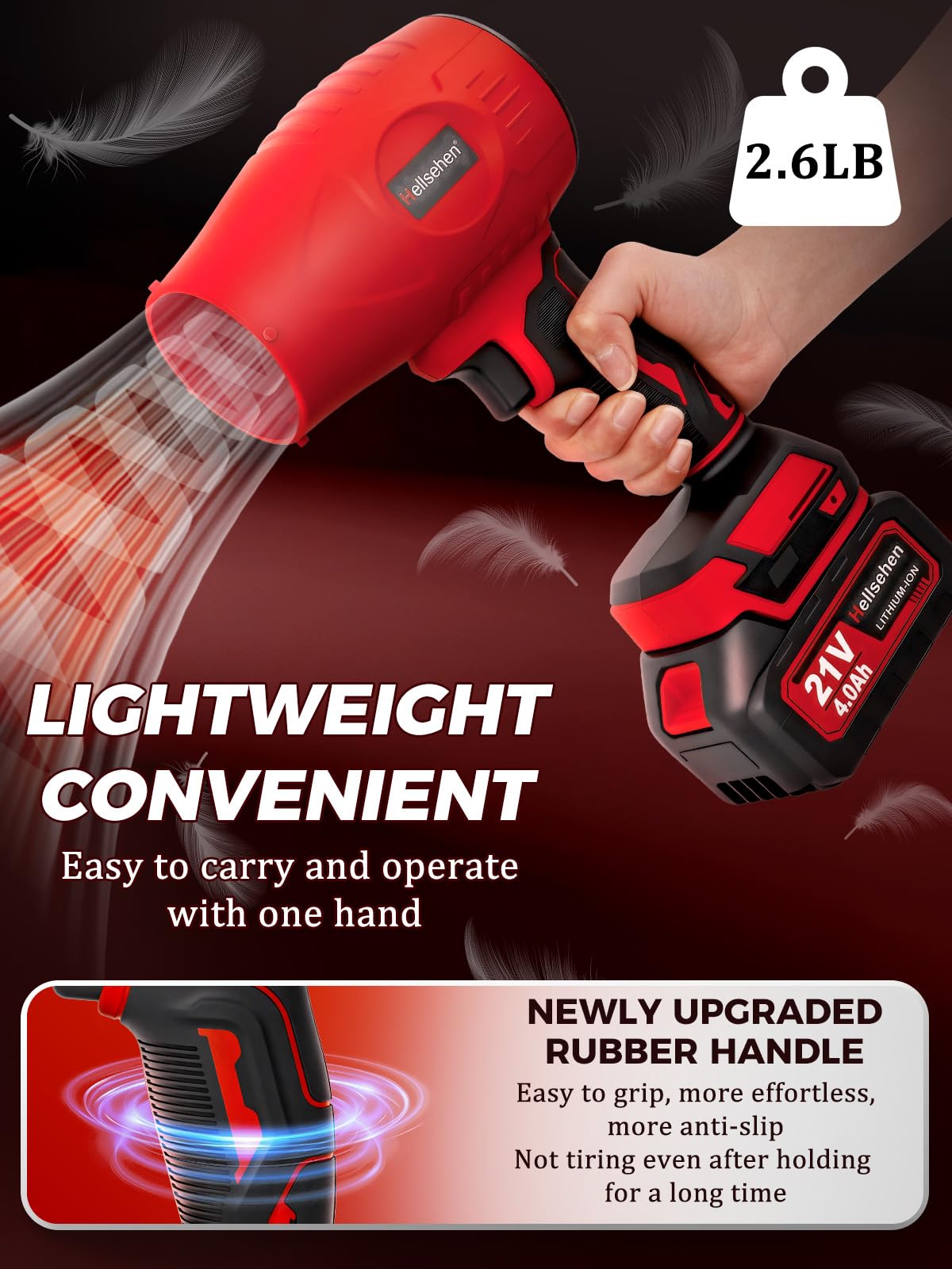 Cordless Leaf Blower with 2 Batteries and Charger Included，Handheld Leaf Blowers for Patio Cleaning, Lawn Care, Blowing Leaves and Dust, Red