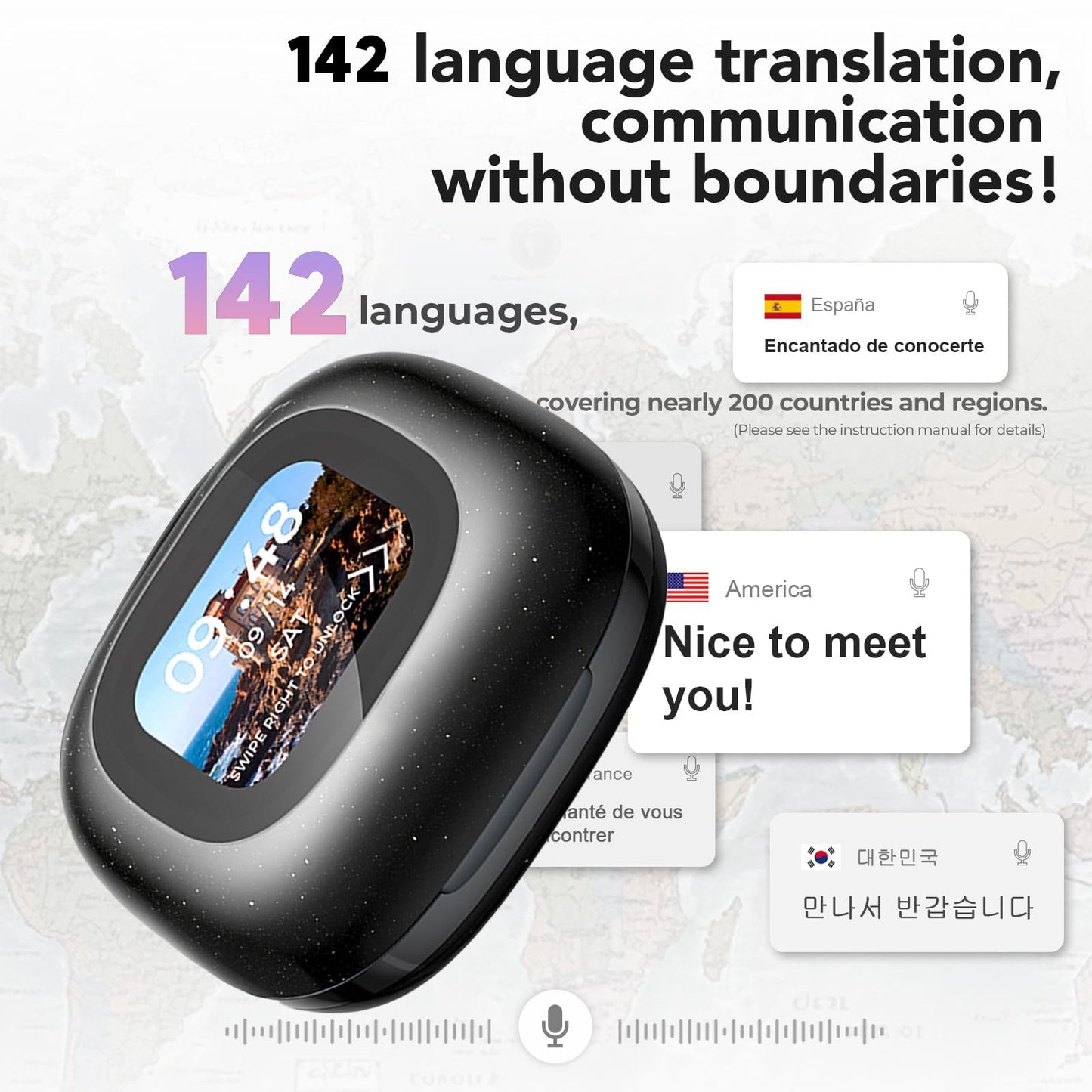 AI Language Translation Earbuds, Open Ear Earphones, LCD Touchscreen Bluetooth 5.4 Translator Earbuds, Real-time Translation for 142 Languages & Accents, for Business, Meeting, Travel