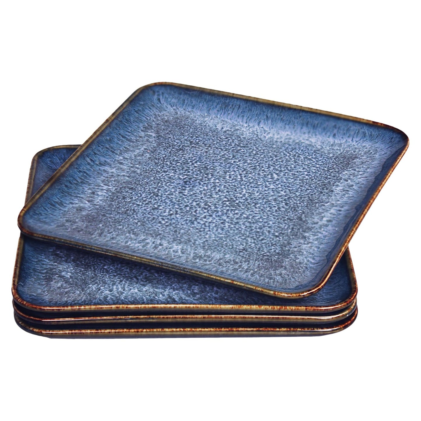 jinsongdafa 4-piece ceramic dinner plate set, suitable for steak, pasta and pizza, microwave- and dishwasher-safe, scratch-resistant, blue 9-inch square dinner plate