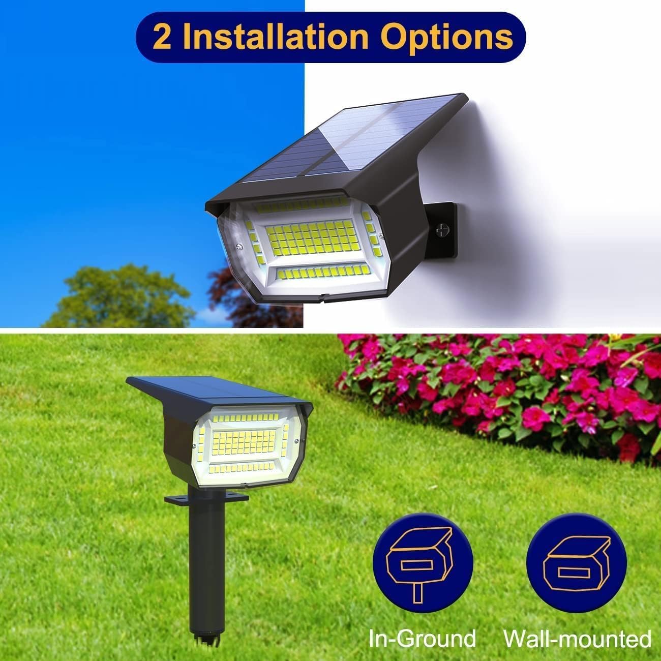 4 Pack Solar Spotlights Outdoor, 72 LED Solar Spot Lights Outdoor Waterproof, 3 Modes Solar Lights Outdoor Dusk-to-Dawn Solar Flood Lights for Garden Wall Yard Landscape Driveway Pathway, Warm White