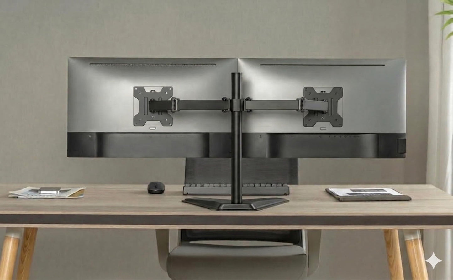 Duramex (Tm) Full Motion Free Standing Dual Double Monitor Stand Mount for Monitors Up to 32 Inch or 19 Lbs Per Monitor