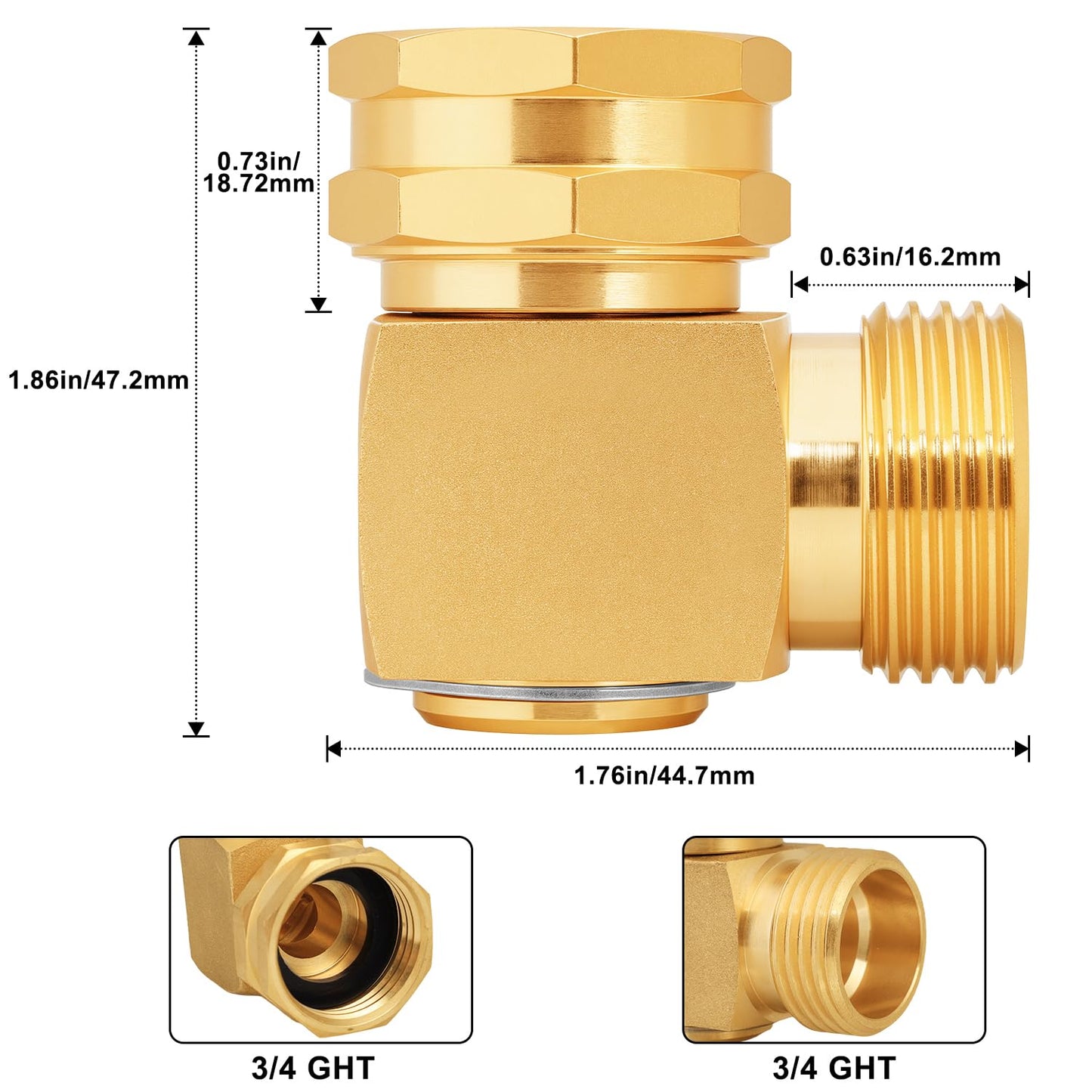 UNWAVER Garden Hose Swivel elbow Connector 90 Degree Solid Brass Pipe Fittings Hose Kink Protector 3/4" GHT RV Water Intake Hose Adapter (4PCS)