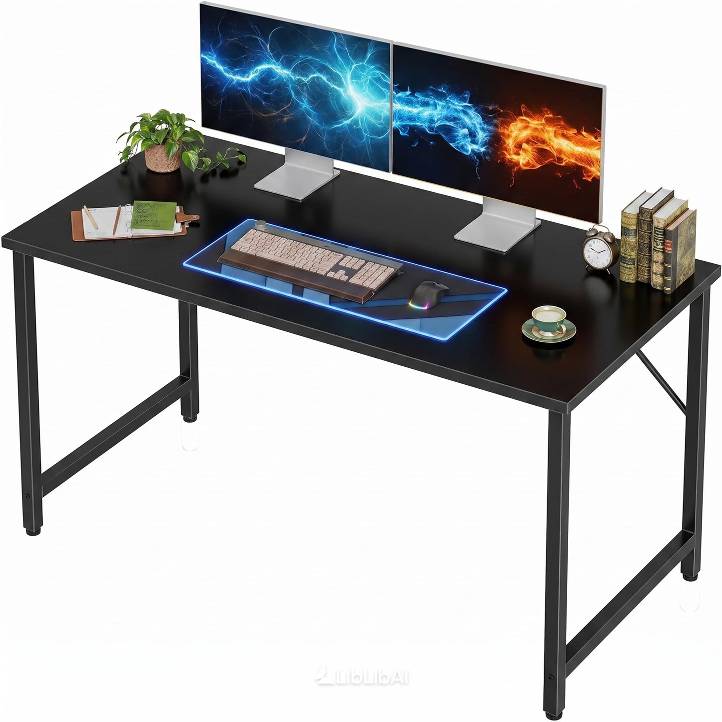 Grandder 40 inch Computer Desk, Small Home Office Desk Study Writing Kid Table, Simple PC Gaming Desk, Adjustable Feet, Black