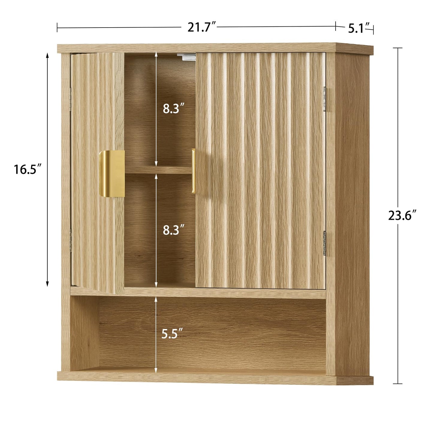 FIONESO Bathroom Wall Cabinet, Bathroom Storage Cabinet with 2 Barn Doors & Adjustable Shelf, Over The Toilet Wall Storage Cabinet, Medicine Cabinet, Laundry Cabinet, 13D x 55W x 60H cm, Natural