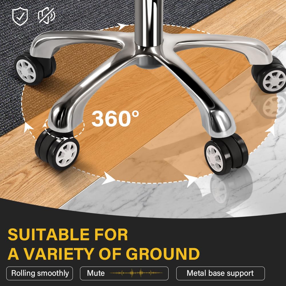 WKWKER Heavy Duty Rolling Stool with Wheels Hydraulic Lift 360 Swivel Adjustable Rolling Stool Thick Leather Ergonomic Seat Stool Chair for Kitchen Drafting Lab Office Salon Message Stool Black