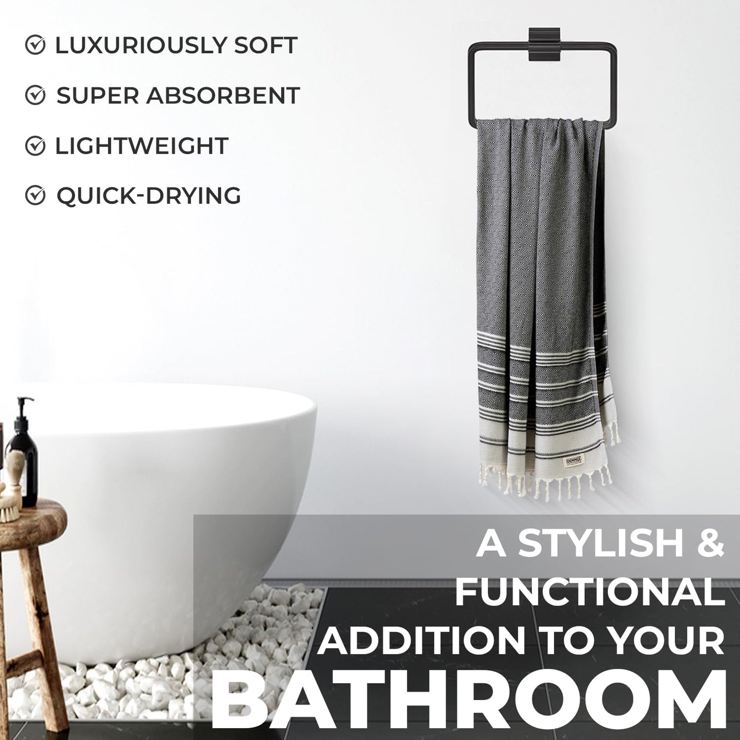 DEMMEX Organic Diamond Turkish Bath & Beach Towel | 100% Oeko-TEX Certified Turkish Cotton, Ultra-Soft, Quick-Dry, Lightweight & Oversized Luxury Peshtemal Towel, Prewashed, 180x90cm, Denim Blue