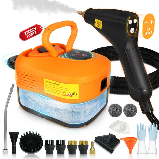 15-IN-1 Steam Cleaner Handheld【2800W Powerful Motor】【6 Level Pressure Steam - 4 BAR High Pressure】with Handle Control Button Cleaner for Home, Car, Kitchen - Orange