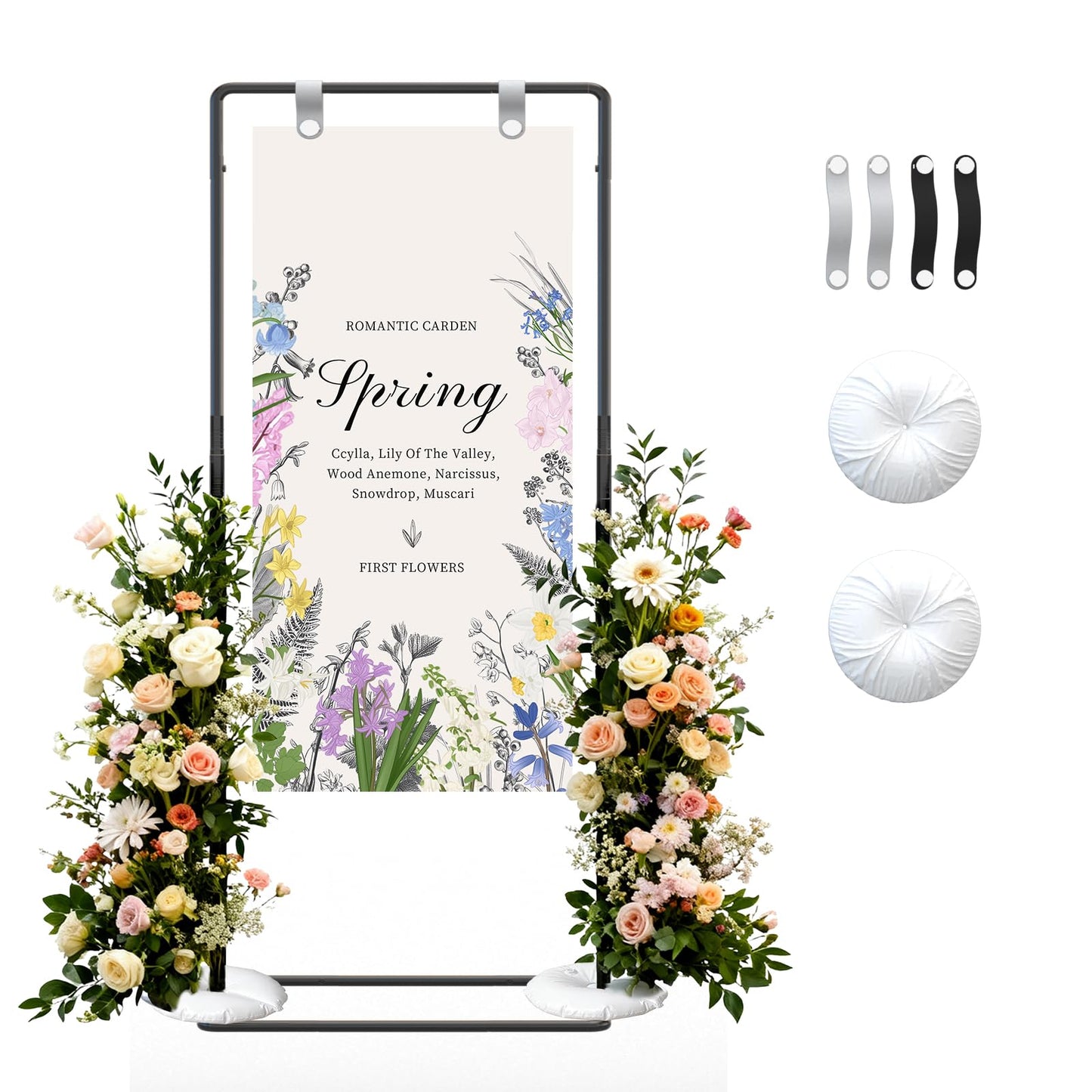 Wedding Welcome Sign Stand, Adjustable Welcome To Our Wedding Sign Stand, 70”x 31”x 20”Welcome Sign Holder with 4 Leather Sign Hanging Straps, Wedding Seating Chart Stand, Easel for Display, Black