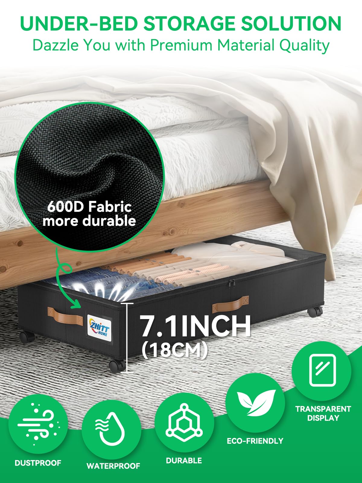 ZHITTHOME 2Pack Under Bed Storage with Wheels, 58L XXL Under Bed Shoe Storage Containers, Clothes Organizer & Bedroom Furniture Organizers,Foldable Home Storage Bins for Bedroom Organization - Classic