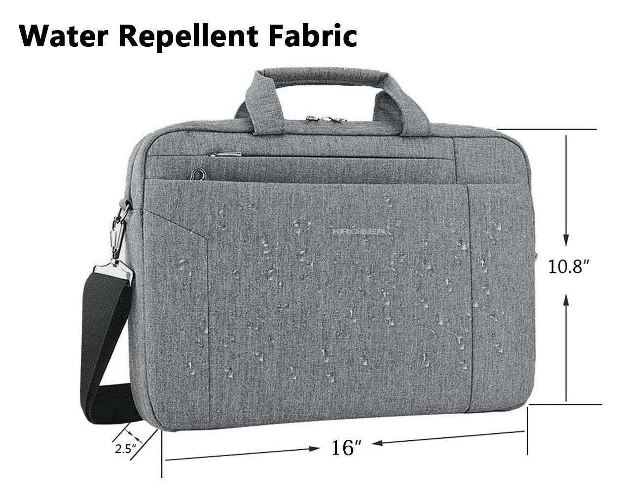 KROSER Laptop Bag 15.6 Inch Briefcase Shoulder Bag Water Repellent Laptop Bag Satchel Tablet Bussiness Carrying Handbag Laptop Sleeve for Women and Men-Grey