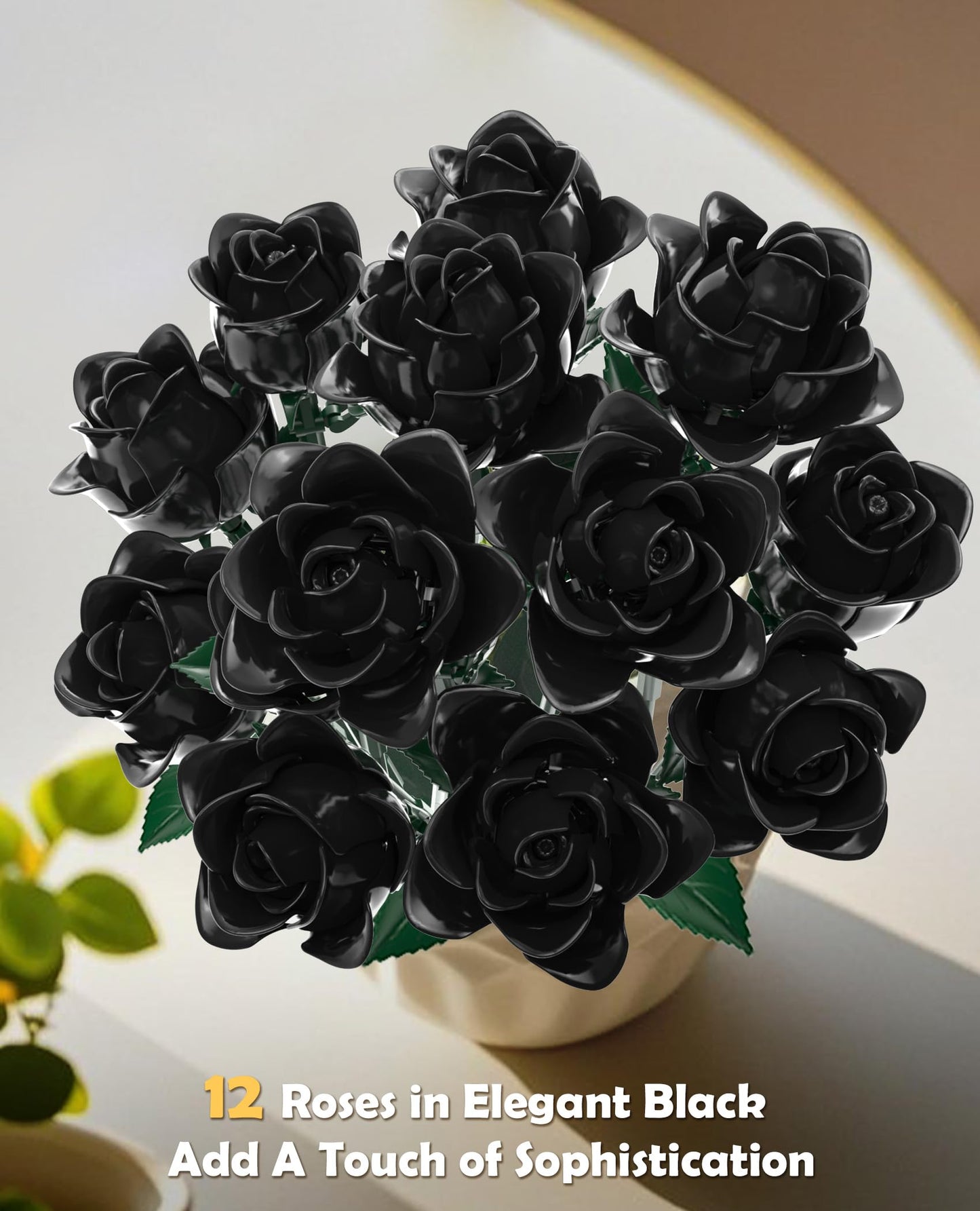 BeepZipp Black Roses Flower Bouquet Building Blocks Set, Artificial Flowers Blocks Kit Compatible with Lego Flowers, Halloween Decorations for Adults Teens (585PCS)