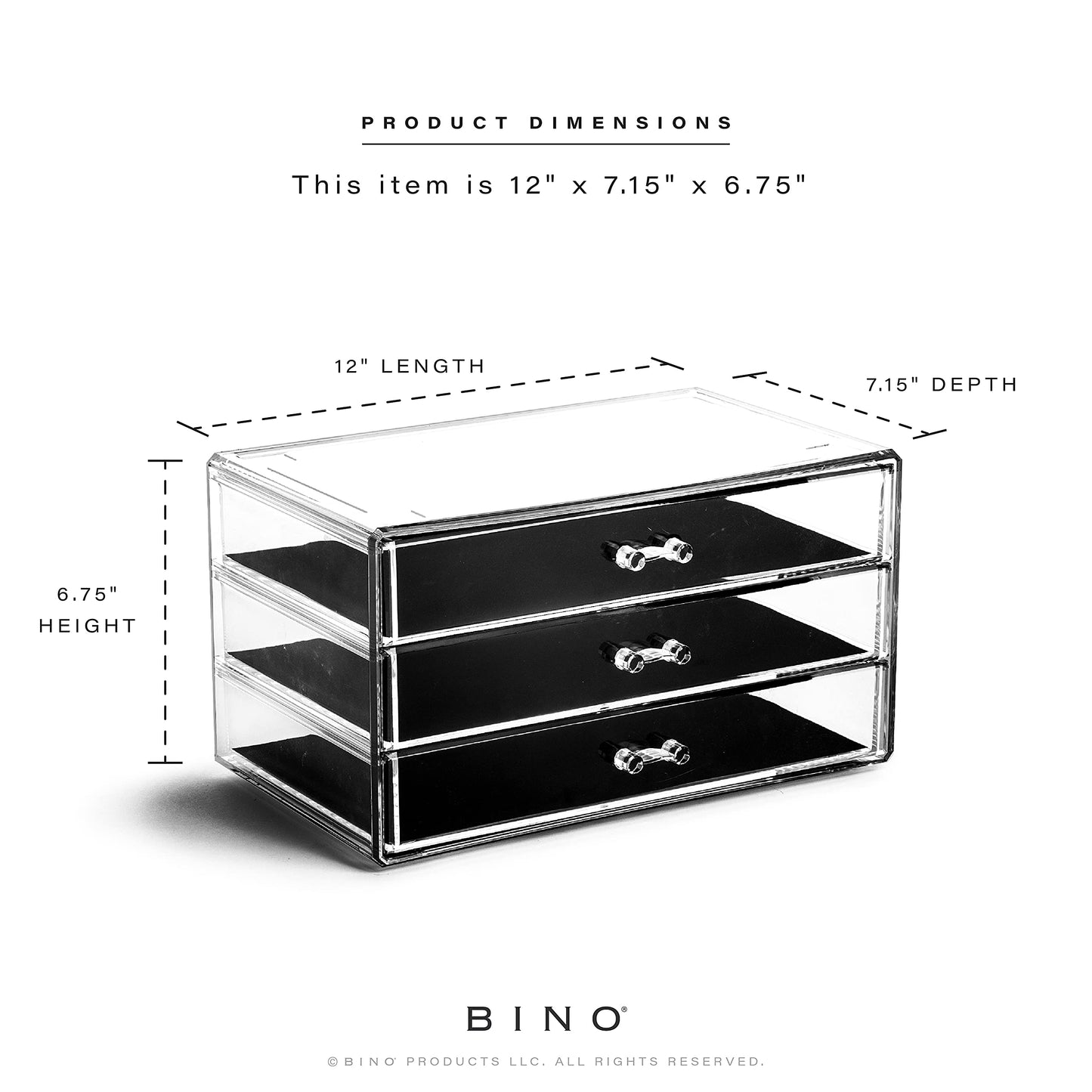BINO 3-Drawer Makeup Organizer, Park Avenue | THE MANHATTAN SERIES | Modern Minimalist | Clear Acrylic Organizers | Stackable Storage Bins