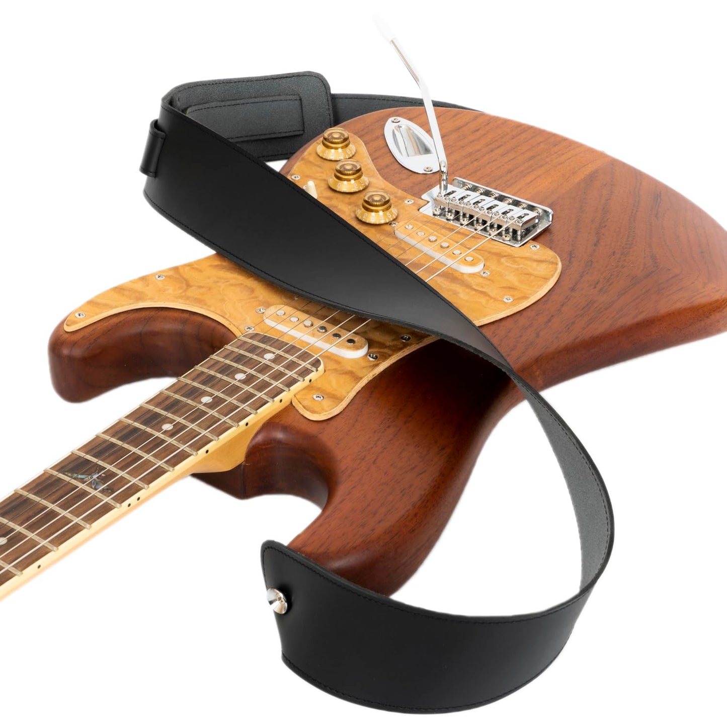 GUITAR STRAP Classsic Natural leather Adjustable length for Acoustic, Electric, Bass Guitars. Gift for Guitar Player. Release shoulder and neck tension (Black)