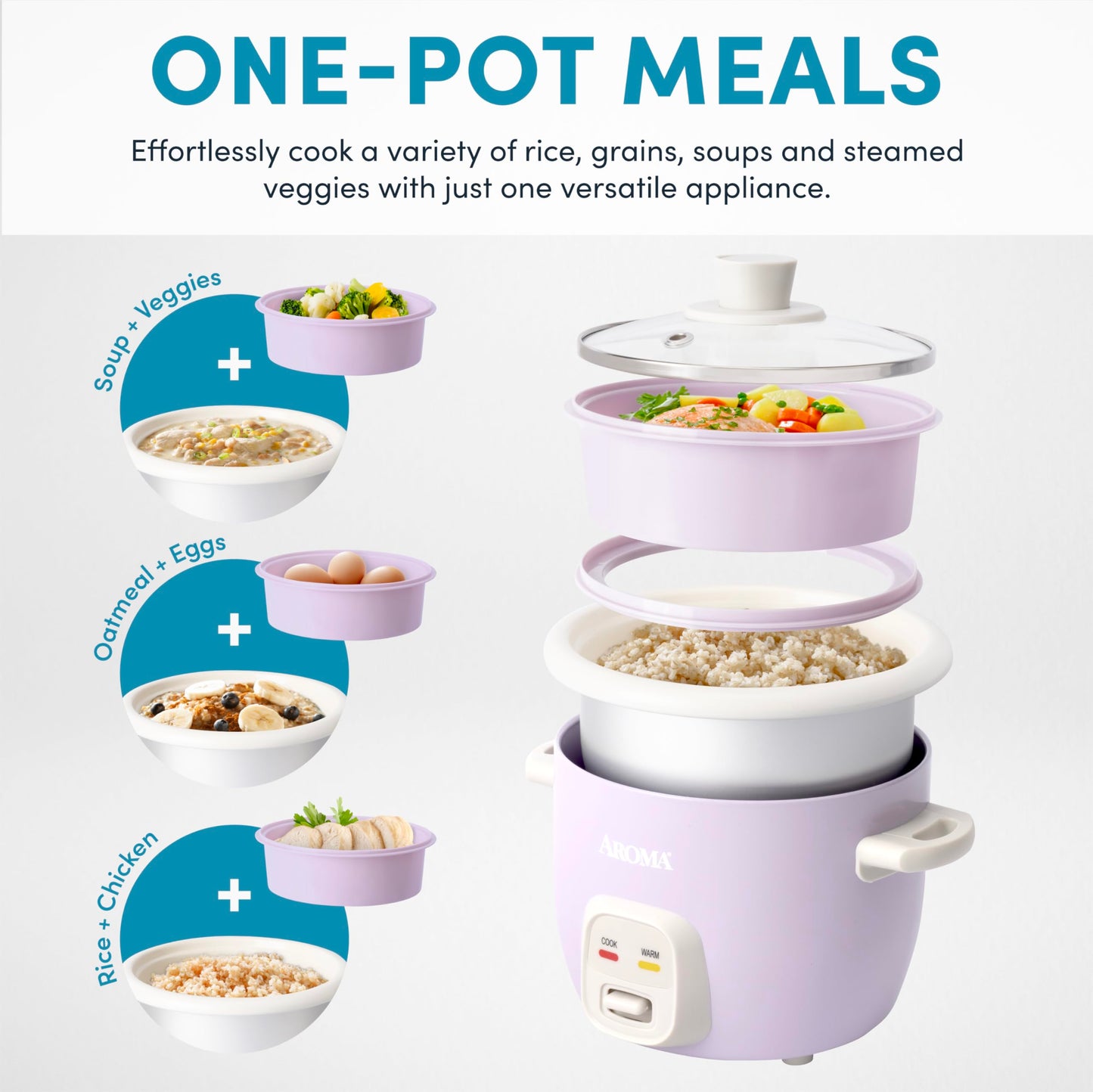 AROMA® CoreCoat Steaming Rice Cooker with Basket (4 Cups Cooked, 2 Cups Uncooked)