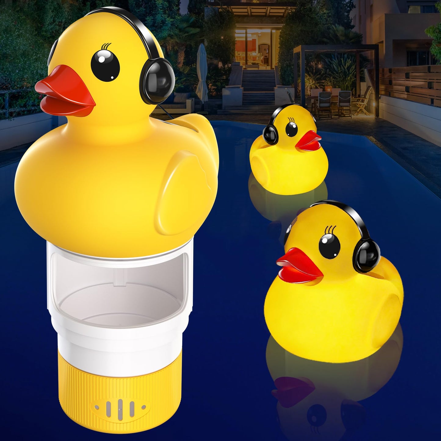 Pool Chlorine Floater with Light,Duck Chlorine Floaters with Adjustable Flow,Solar Chlorine Floater with Large Capacity,Collapsible Floating Chlorine Dispenser for Pool,Hot Tub Chlorine Floater