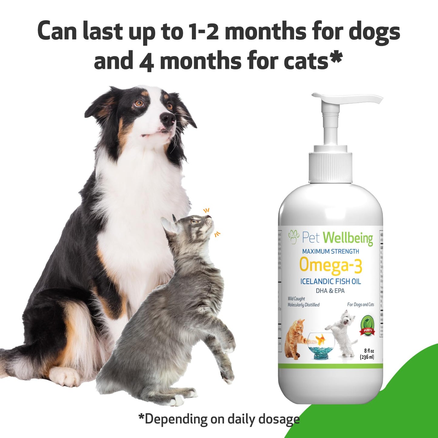 Pet Wellbeing Omega-3 Icelandic Fish Oil for Dogs - Wild-Caught, Cold-Water Fish, Healthy Skin and Coat, Joint Health and Mobility, Fatty Acids, Anchovies, Sardines - EPA, DHA - 8 fl oz (236 ml)