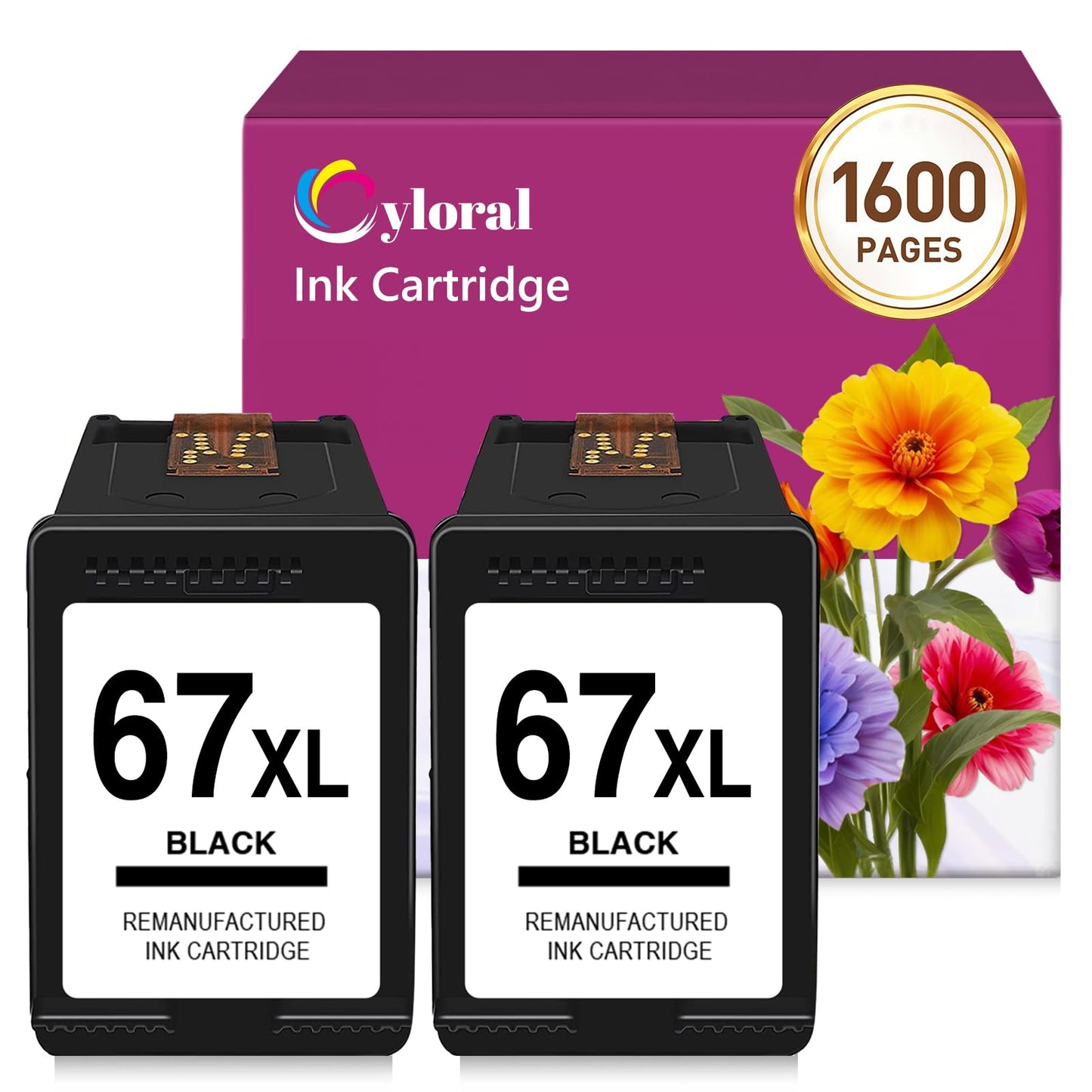 Cyloral 67XL Ink Cartridges Black for HP 67 Ink Cartridges Black for 4200e 4255e 4258e 2842e 2852e 2800e 2855e 2827e Envy 6000 6055e 6400 for HP Ink 67 Black HP67 Remanufactured