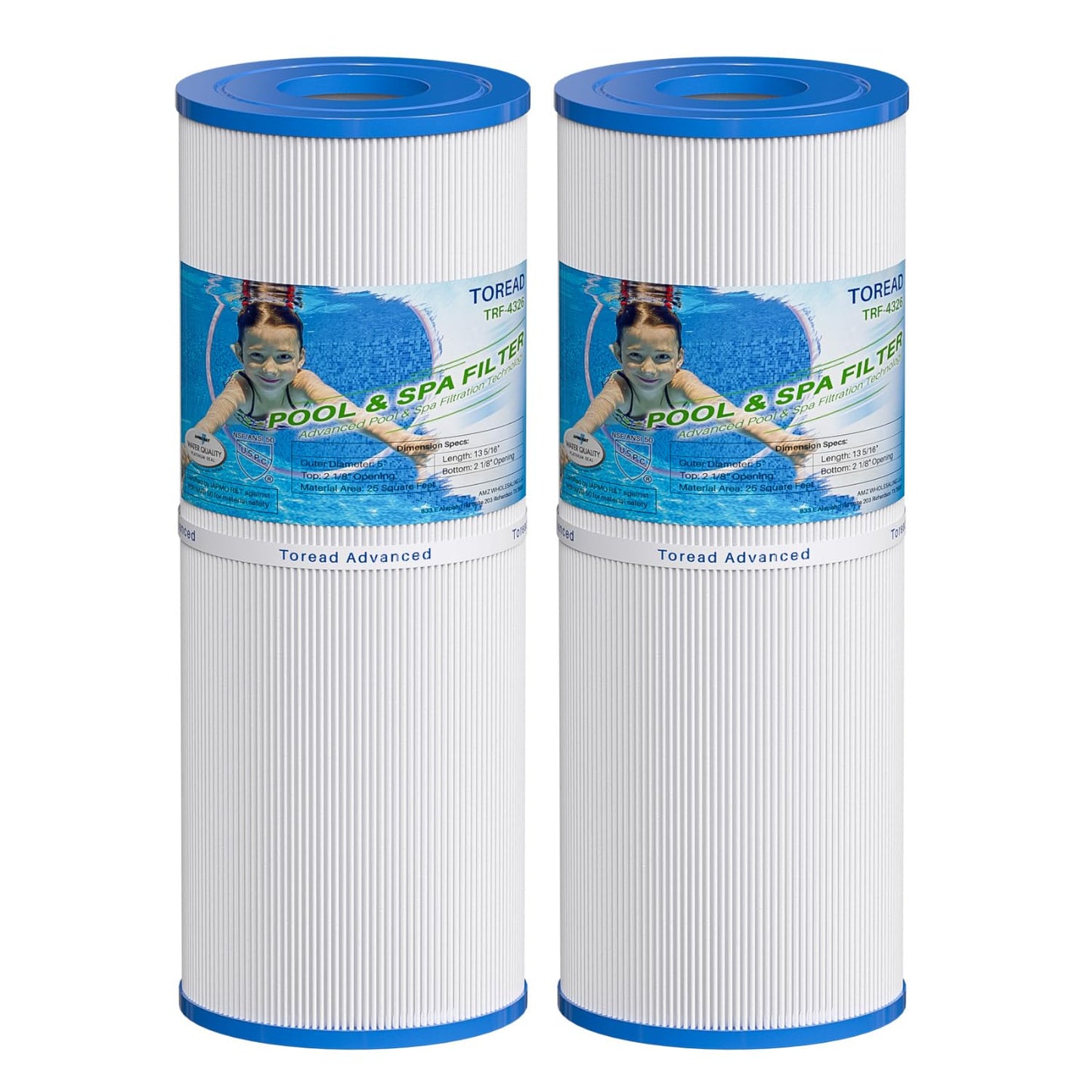 TOREAD Spa Replacement Filter for Pleatco PRB25-IN, Unicel C-4326, Filbur FC-2375, FC-2370, R173429, 3005845, 17-2327, 100586, 33521, 25392, 817-2500, Guardian 413-106, 5X13 Drop in Spa Filter, 2 Pack