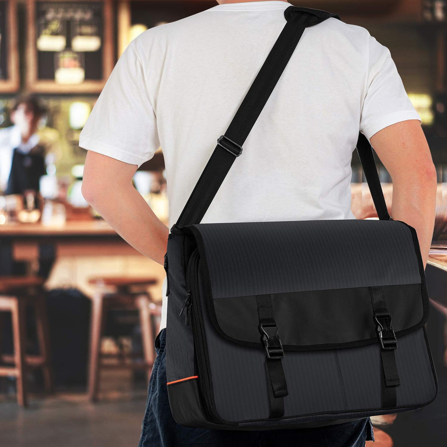 CURMIO Bartender Kit Travel Bag with Padded Compartments for Wine Bottles, Empty Messenger Bag for Bar Kit Set, Perfect for Home Indoor Outdoor Patio Party, Patent Pending, Black