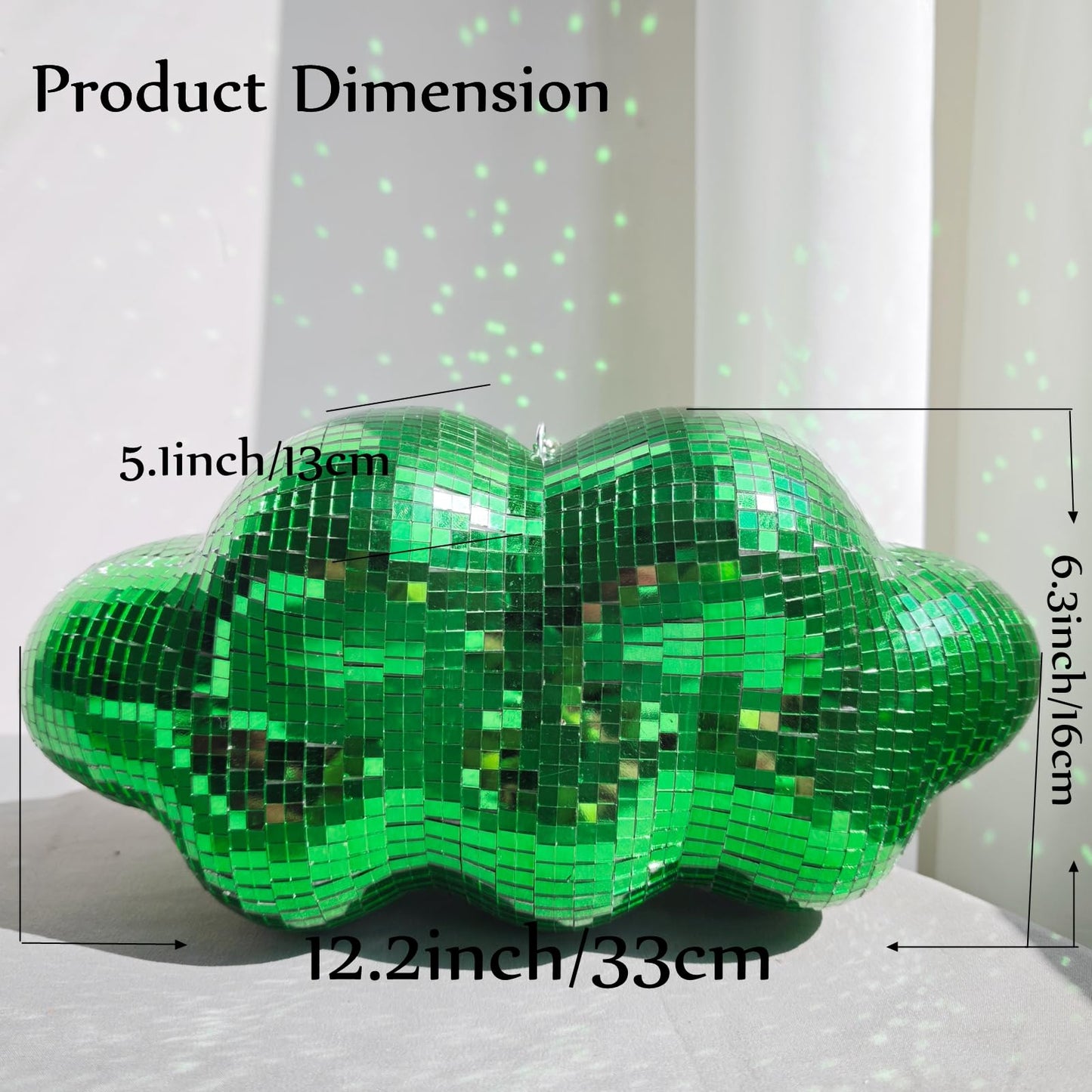 MFGDISCO Disco Ball Cloud Shaped, Cute Hanging Party Mirror Decor with Chain, Retro Light Reflective Ball for Party Home Decor, Disco Mirror Ornaments, Design Patent, Green