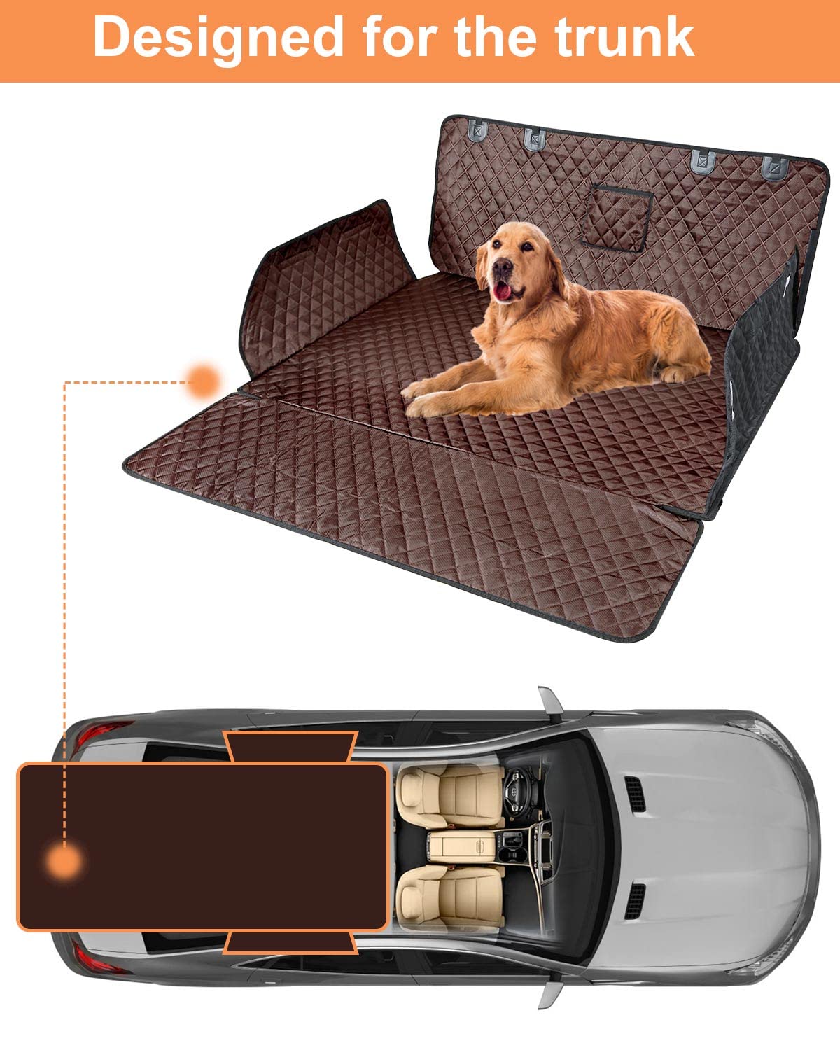 PETICON SUV Cargo Liner for Dogs, Waterproof Pet Cargo Cover Dog Seat Mat for SUVs Sedans Vans with Bumper Flap Protector, Non-Slip, Large Size Universal Fit, Brown