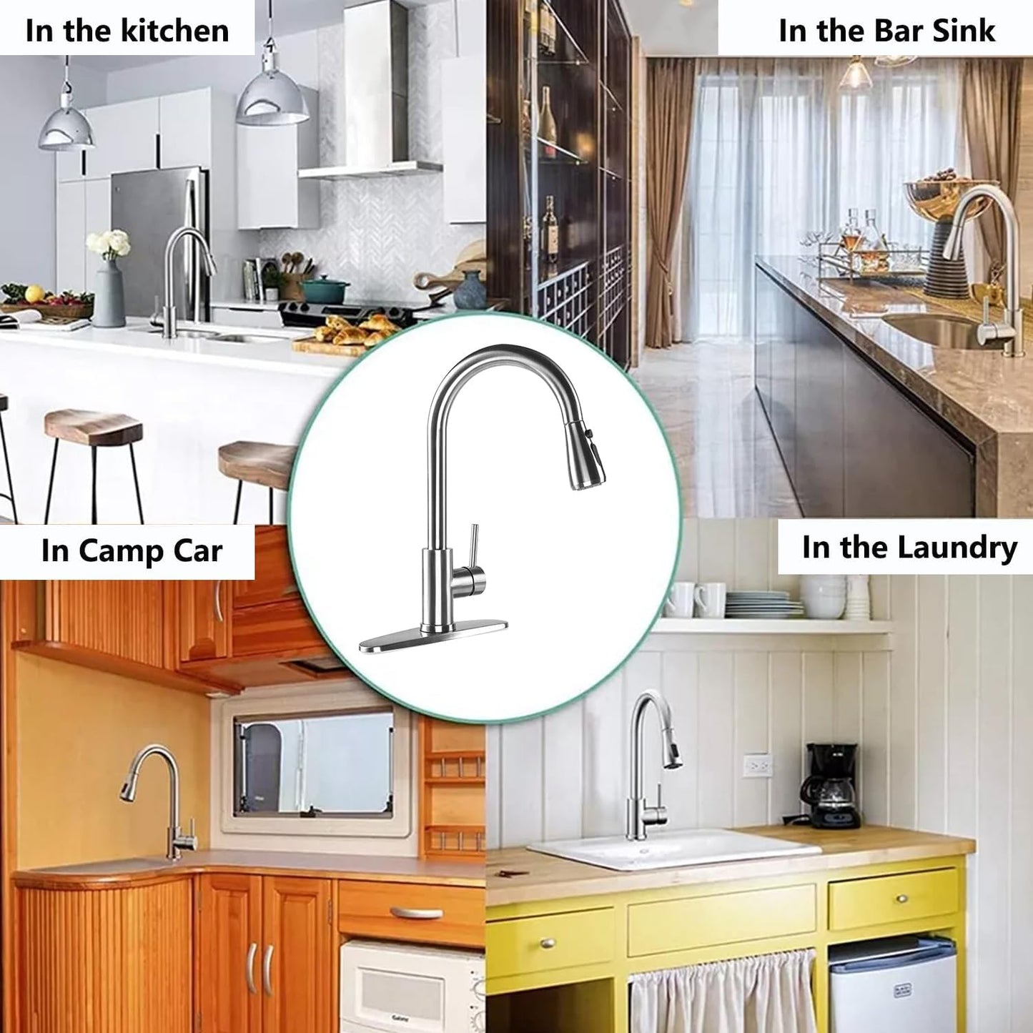YUUTY Kitchen Sink Faucet with Pull Down Sprayer, Single Handle High Arc Brushed Nickel Tap, 360° Swivel for Farmhouse, Utility, Bar, RV, Laundry Sink, Easy Installation