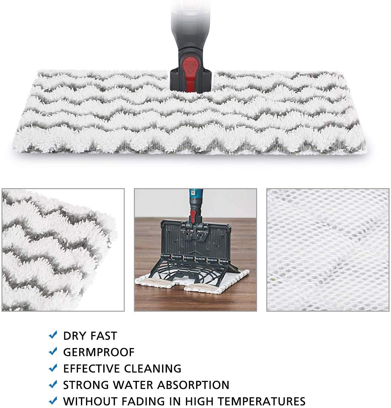 4 Pack Shark Replacement Steam Mop Pads Compatible with Shark Lift-Away Pro Steam Pocket Mop & Shark Genius Hard Floor Cleaning System Pocket Mop S3973 S3973D S5002 S5003 S6001 S6002 S6003