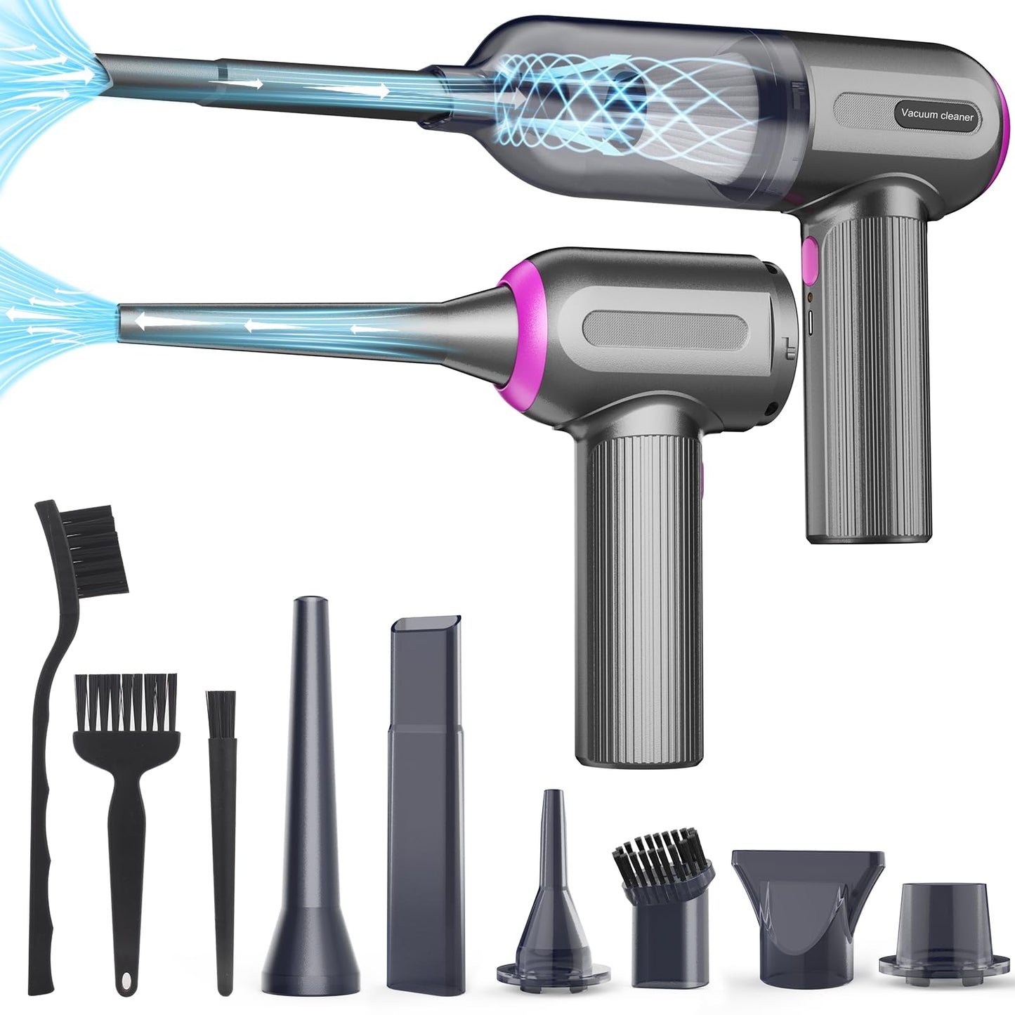 7000Pa Mini Vacuum Cleaner: Handheld Vacuum & Electronics Duster & Hand Pump Cordless Keyboard Vac Kit 3-Gear Compressed Air Blower for Computer Sewing Machine Laptop Car Home Office (Grey)