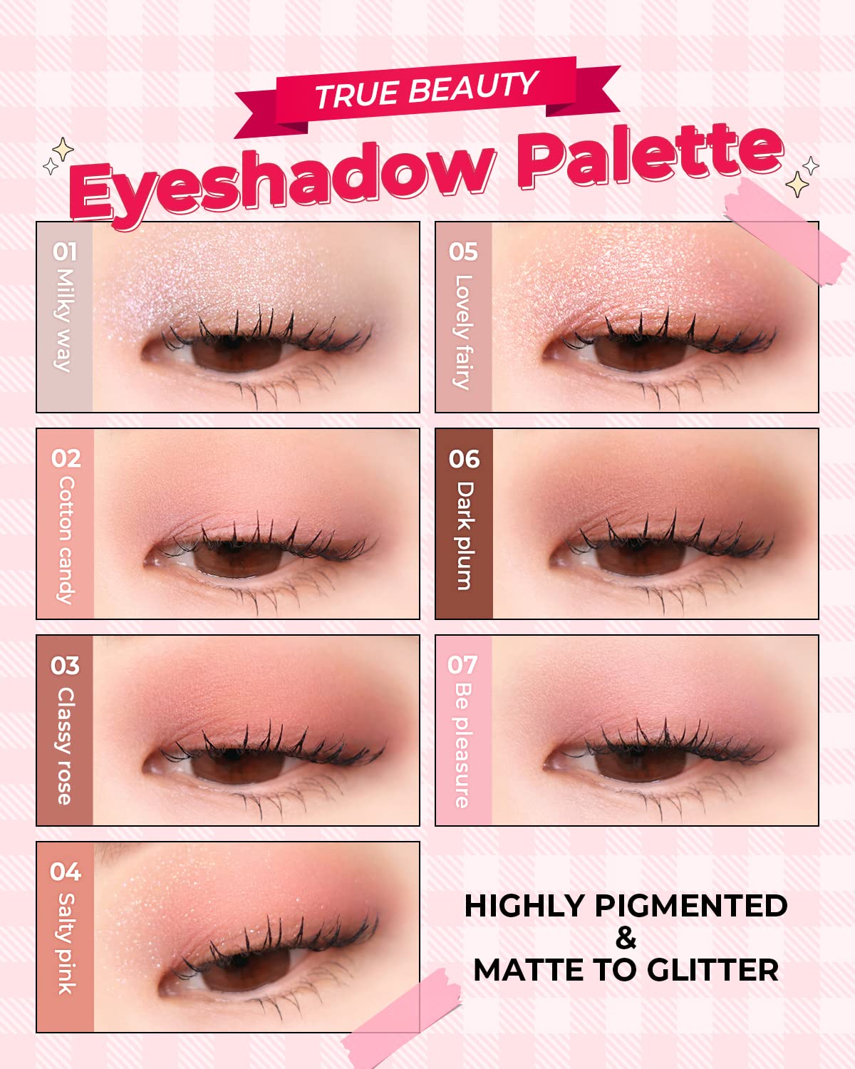 AMTS x True Beauty Makeup Edition - Some Love Makeup 3 Set (7colors Eyeshadows + Liquid Glitter + Lip stain tint) | Matte Shimmer Pearls Shades, Highly Pigmented, Long Lasting Daily Makeup, Pink Gold Set