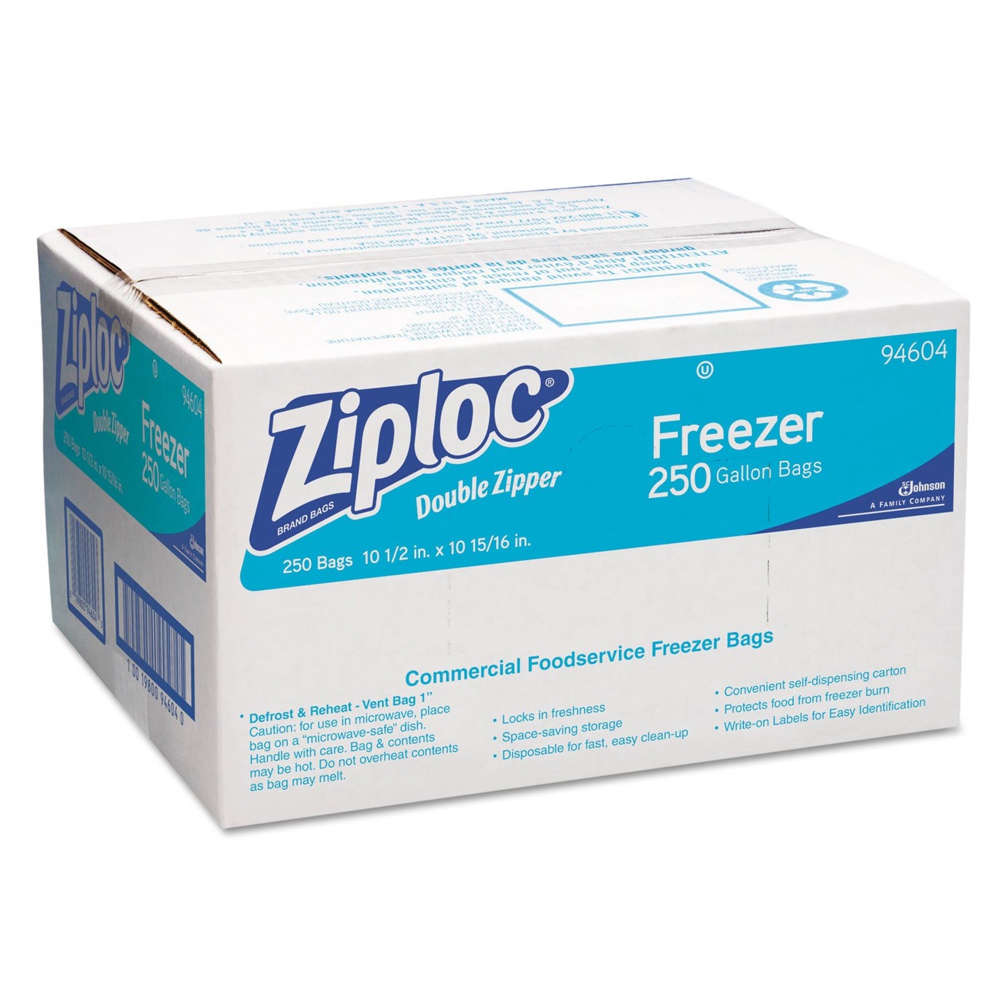 Ziploc DVO94604 1 Gallon Freezer Bags Dispenser, 1 gal, 10.8", 273.1 mm Width x 10.6", 268.3 mm Length x 2.70 mil, 69 Micron Thickness, Clear, Food