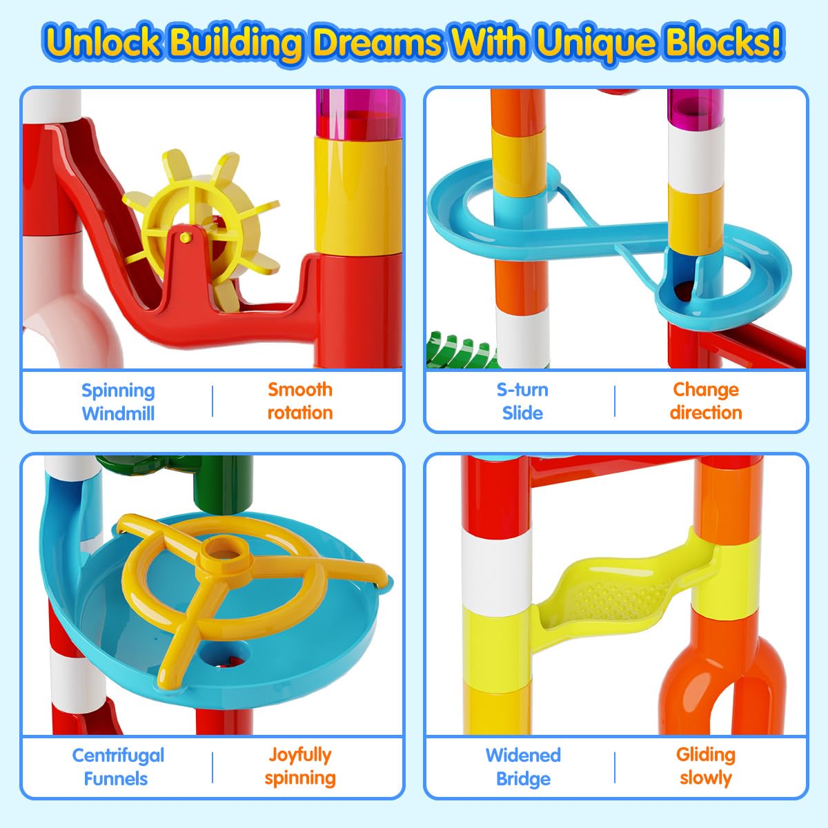 ifollower Marble Run, 110pcs Marble Maze Game Construction Building Toys for Kids, Marble Track Race Set STEM Learning Toys Gift for Boys Girls 3 4 5 6 7 8 9 10+