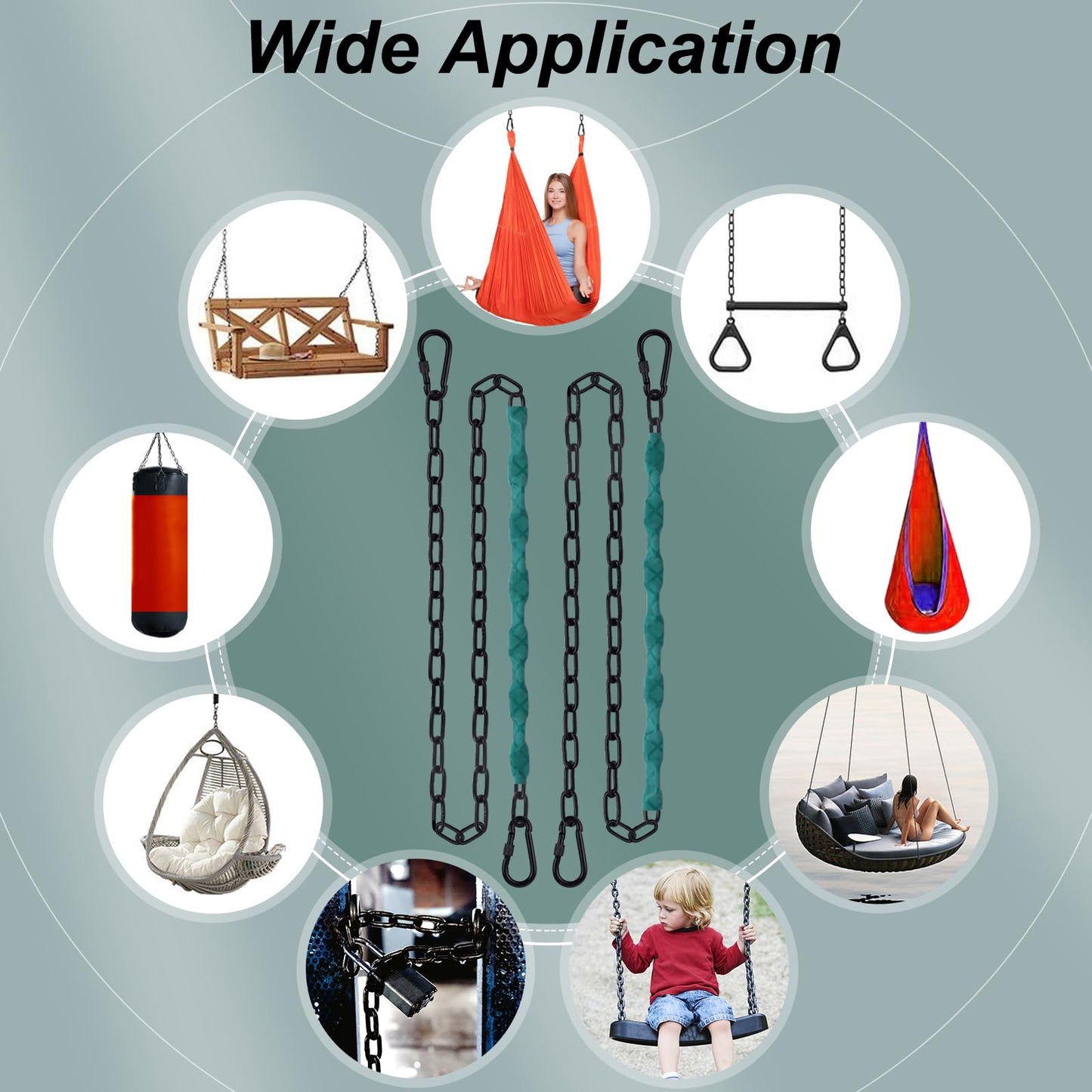 2-Pack Stainless Steel Anti-Rust Chain Suspension Kit, 64-Inch Buckle Hanging Chair Chain, Suitable for Heavy-Duty Hammocks, Swings, Sandbags, Etc., Load Capacity 1000Lb