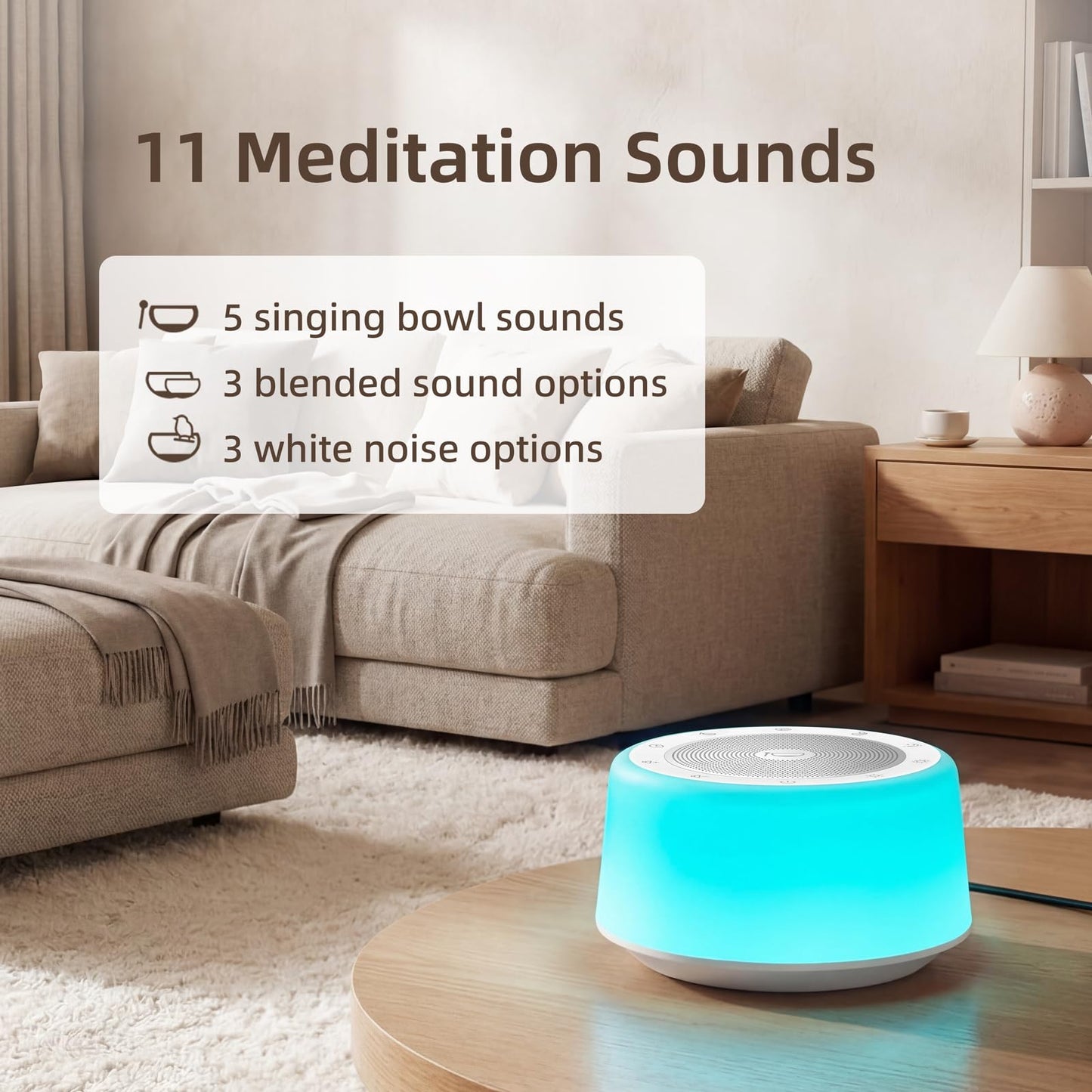 Tibetan Singing Bowls Machine - 11 Sound Bowls for Yoga, Meditation, Mindfulness, Healing, Chakra Healing and Stress Relief, Timer and Memory Features, Plug in
