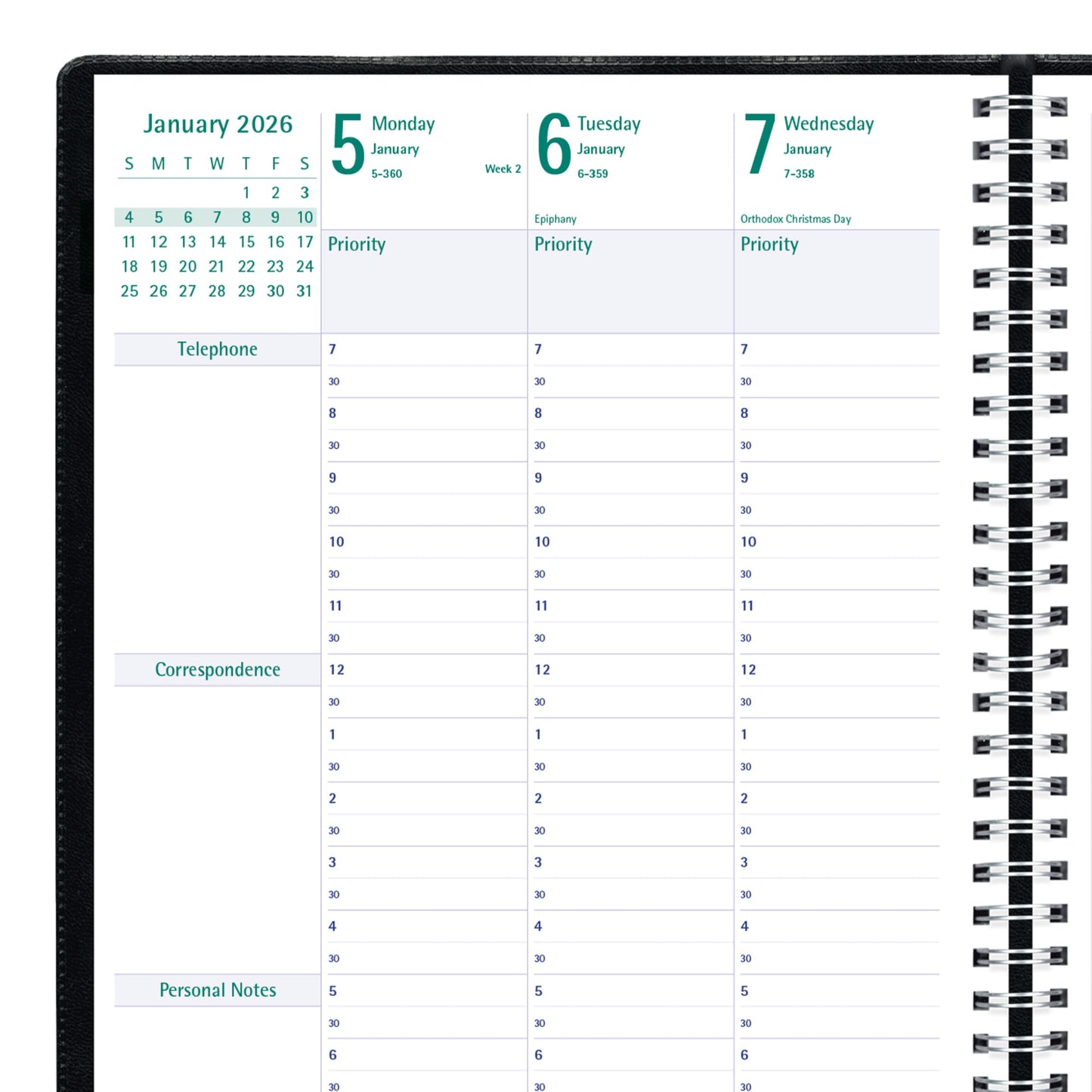 Blueline® 2026 Timanager® Planifi-Action® Weekly/Monthly Planner, Appointment Book, 13 Months, December to December, Twin-Wire Binding, 11" x 8.5", Black, English (C5930.81T-26)