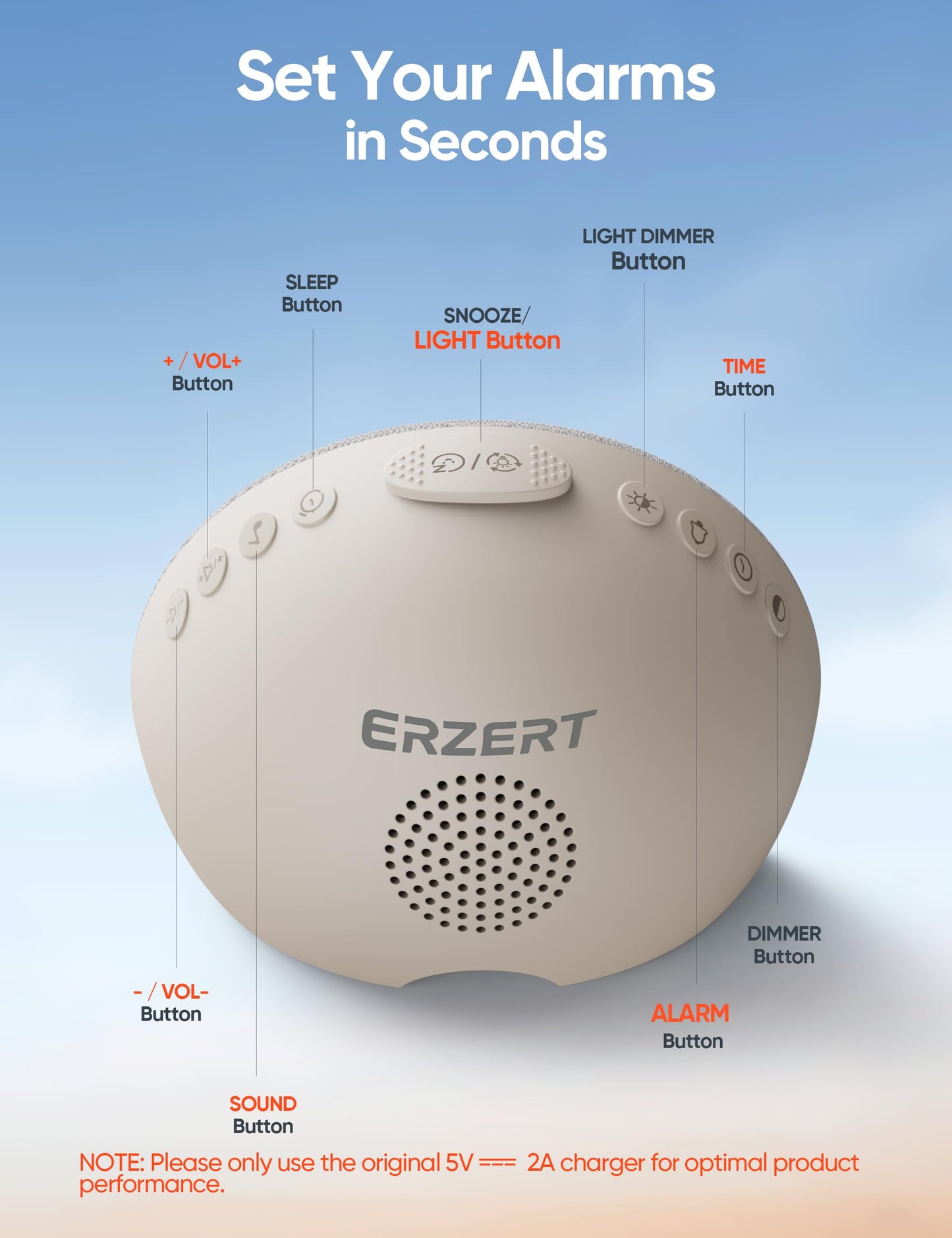ERZERT Sunrise Alarm Clock & White Noise Machine for Adults and Kids 30 Soothing Sounds and 15-180 Mins Sleep Timer, Includes 11 Color Night Light & Naural Wake Up Light and Easy-Button Set Alarms