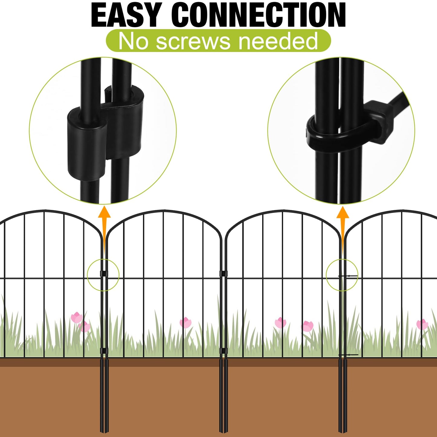 Decorative Garden Fence 24in (H) x 10.5ft (L), 10 Panels No Dig Garden Fencing Animal Barrier for Dogs Rabbits Arched Flower Bed Edging, Metal Wire Border Panel for Outdoor Patio Yard Decor