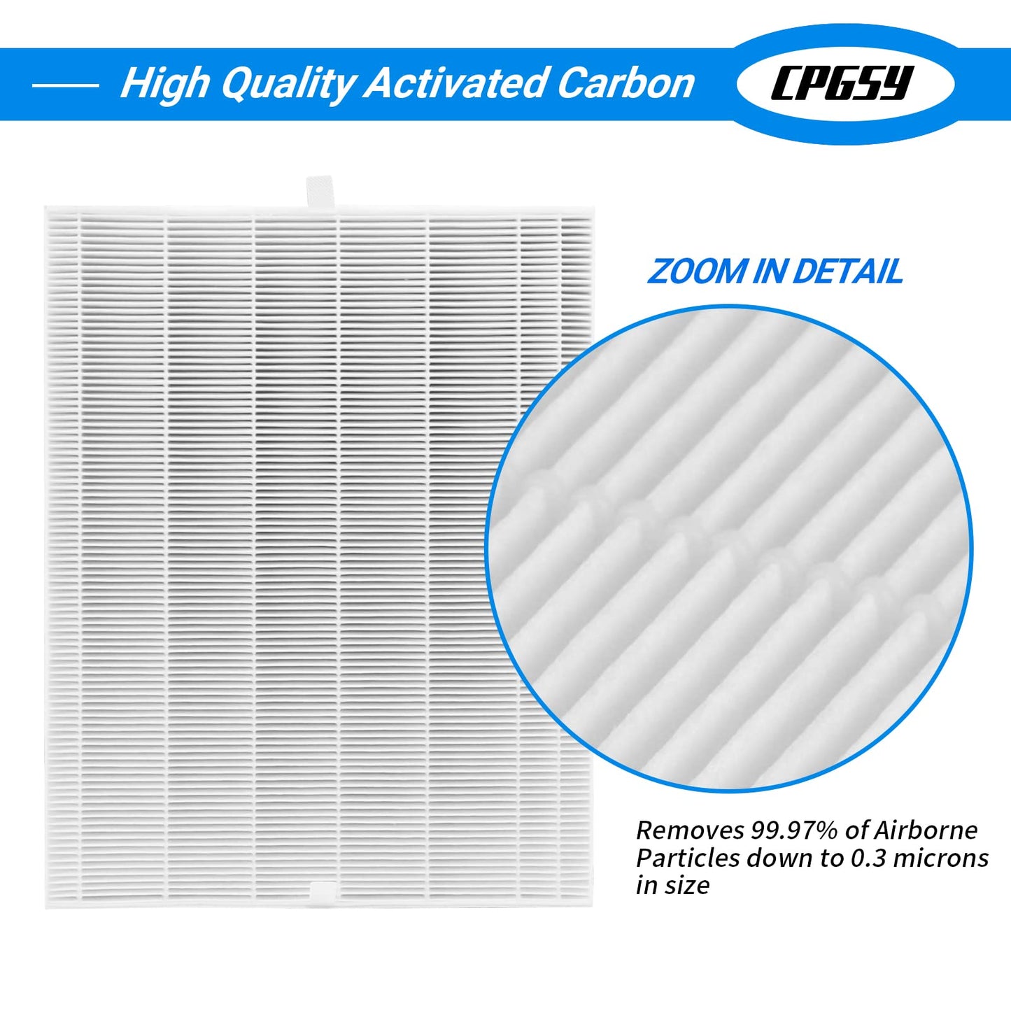 CPGSY 116130 Replacement Air Filter 3 Packs Compatible with Winix 5500-2 , AM80 Purifier, 3 H13 HEPA Filters or plus 3 Activated Carbon Filters, Part #116130 (White, 3HEPA+3ACTIVATED CARBON)