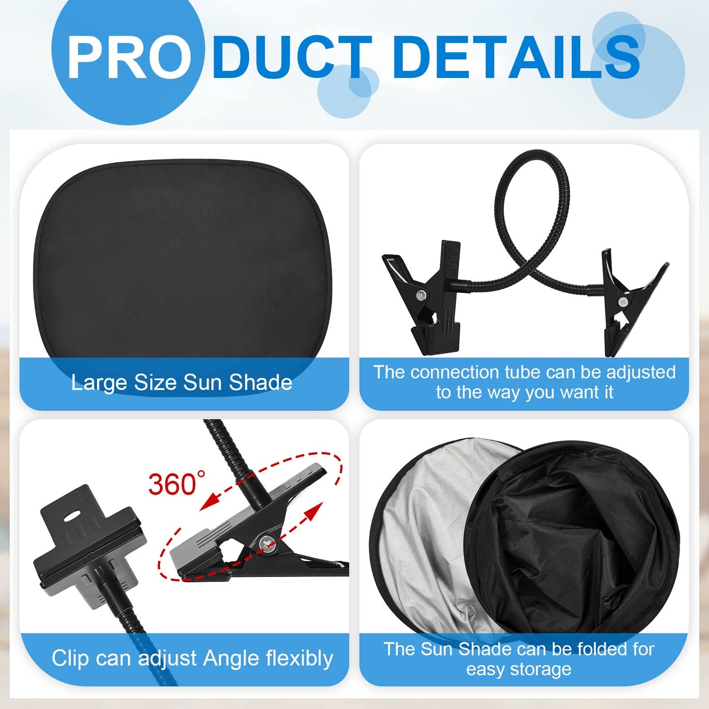 2 Pcs Laptop Sun Shade, Laptop Visor for Working Outside with Flexible and Adjustable Clips Stand Shade Cover for Notebook Portable Computers Beach Chairs, Pets and Strollers