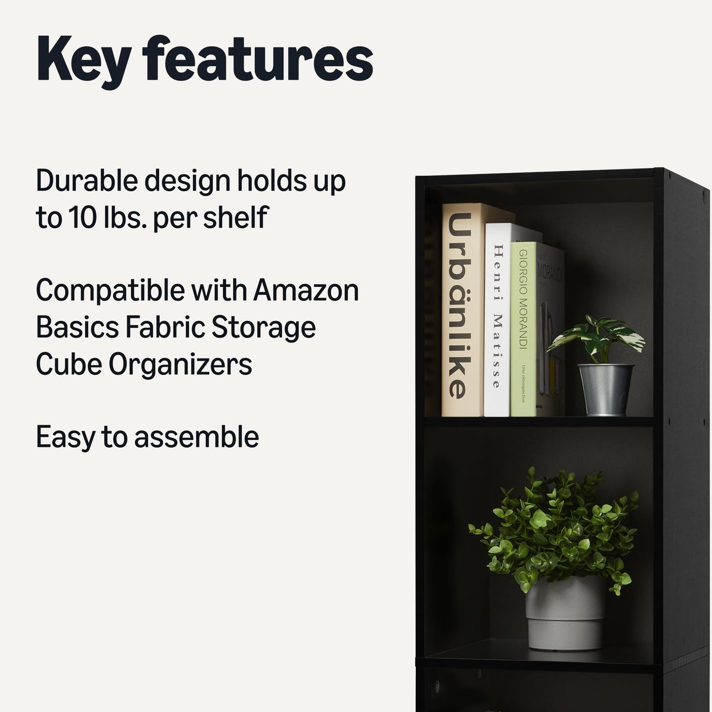 Amazon Basics 5-Cube Bookcase Compatible with Fabric Storage Cube Organizers, Black