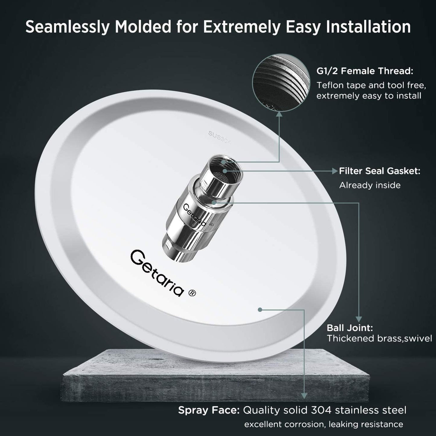Rainfall Shower Head, 10'' Round Stainless Steel Rain Shower Heads with Anti-Limescale Nozzles Waterfall ShowerHead, Ultra-Thin Desigh Shower Rain Head with Adjustable Angles