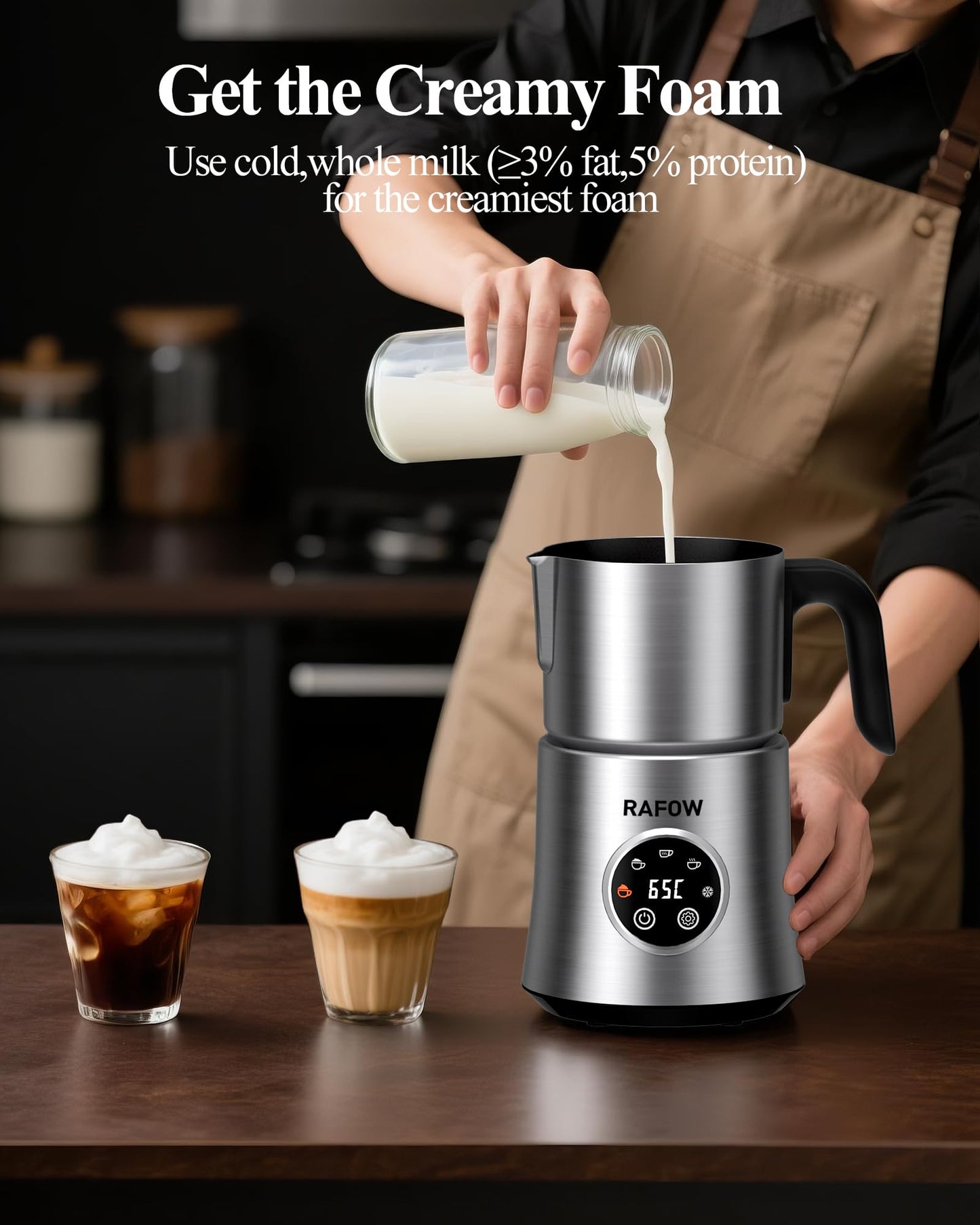 5 in 1 Electric Milk Frother: 16.9oz/500ml Large Capacity Milk Steamer for Hot and Cold Milk Froth -Dishwasher Safe Automatic Milk Frother & Warmer for Latte, Cappuccinos, Macchiato, Hot Chocolate