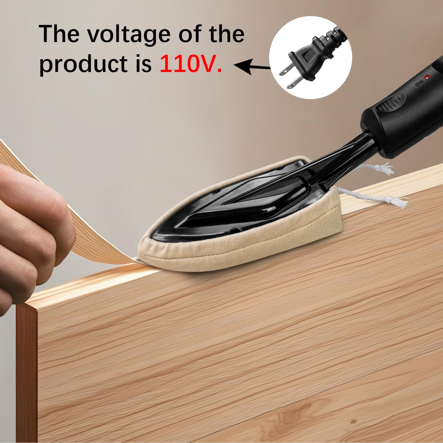 Edge Banding Iron with LCD Display,Adjustable 212-428℉ (100-220℃),Metal Stand,65 in Power Cord,3 Replaceable Socks,Precision Control Sealing Iron for Furniture Edges & Models