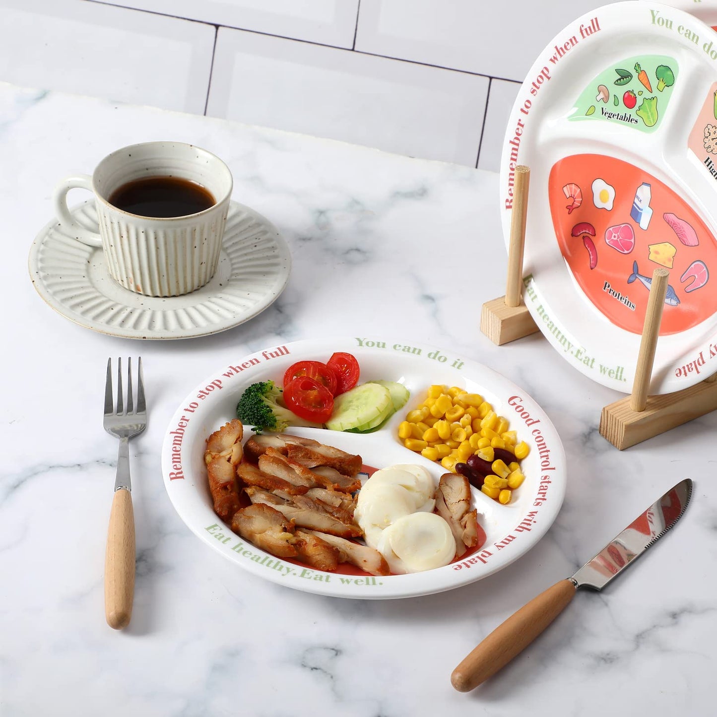 Eaasty 2 Pcs Bariatric Plates for Portion Control, Portion Control Plate for Weight Loss Diet Bariatric Divided Nutrition Container Balanced Eating Food Meal Dinner Healthy Diets Adult, 8.3 Inch