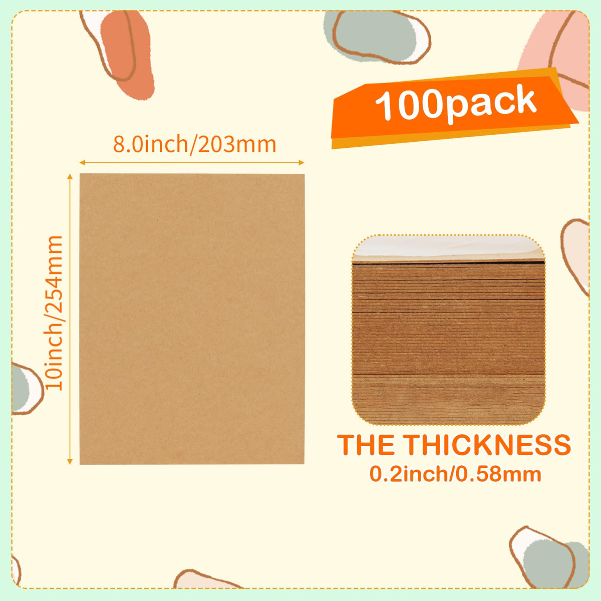 HORLIMER 100 Pack 8x10 Chipboard Sheets, Kraft Cardboard for Shipping, Book Binding, DIY Crafts