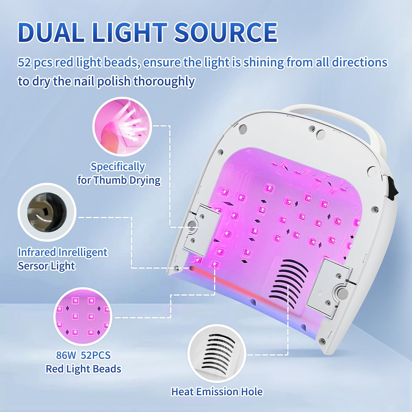 BIDUO UV LED Nail Lamp, 86W Rechargeable Cordless Nail Dryer, 52 Lamp Beads 4 Timers Settings & Auto Sensor, Professional Gel Polish UV LED Nail Light for Salon & Home (White)