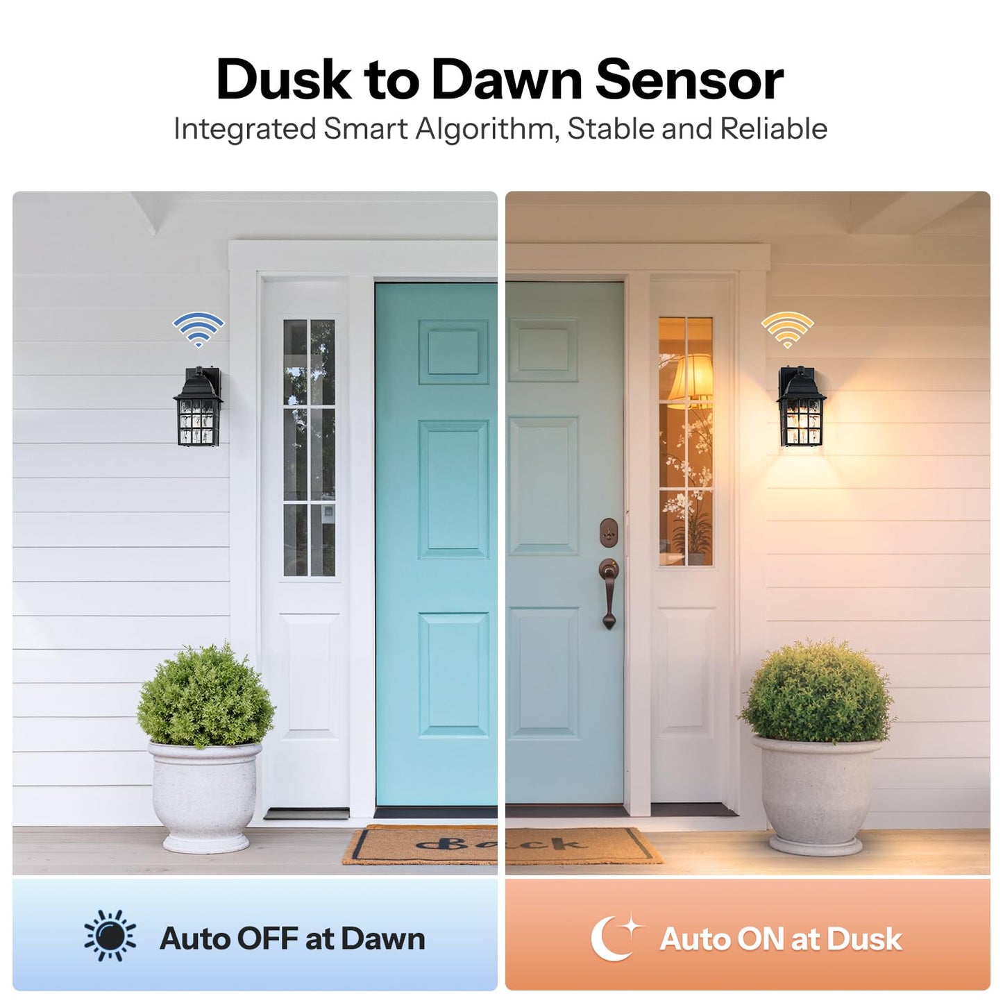 Gleamz Dusk to Dawn Outdoor Porch Light with GFCI Outlet, Modern Black Exterior Lighting Fixtures Wall Mount for House, Anti-Rust Outdoor Wall Sconce Lantern for Garage Coach with Water-Ripple Glass
